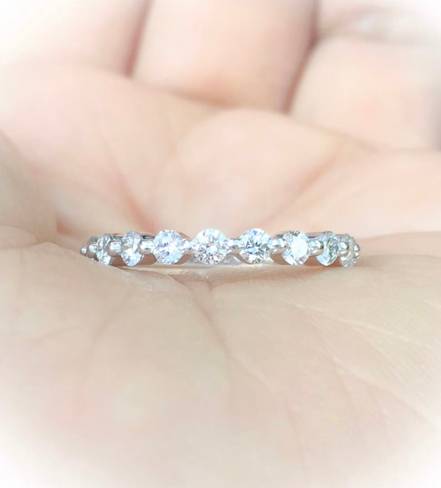 Lab Grown Diamond Floating Bubble Ring/ 1 Carat Diamond Wedding Band/ 2.3mm Full Eternity Ring/ One Prong Diamond Infinity/ Gold or Platinum