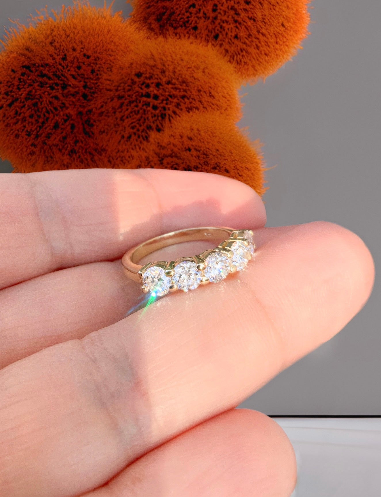 Five Stone Diamond Ring/ 1.5ct Lab Grown Diamond Wedding 5th Anniversary Ring/ 5 Stone Shared Prong Set Ring/ Gold or Platinum/ w Appraisal