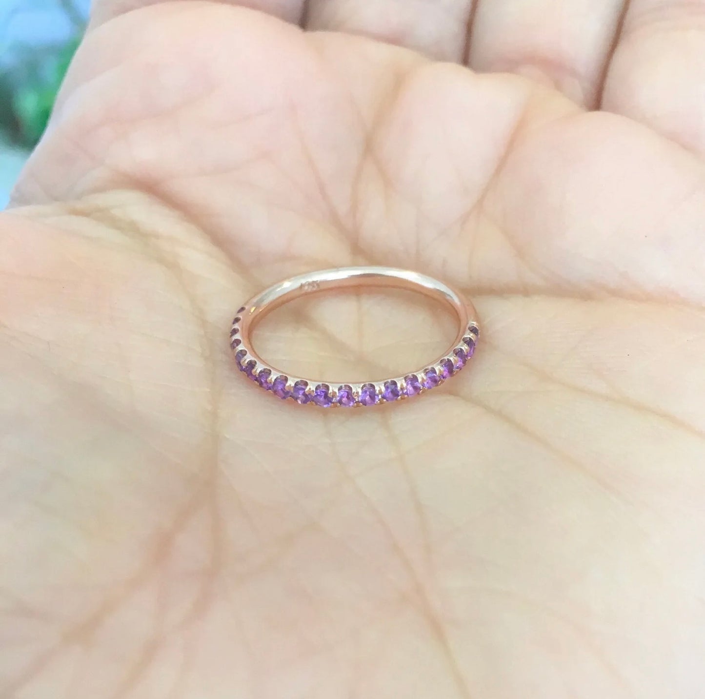 Amethyst Ring Band/ Half Eternity Pave Amethyst Ring/ Wedding Guard Band/ Natural Amethyst 1.8 MM Ring/ Anniversary Pave Amethyst Stack Band