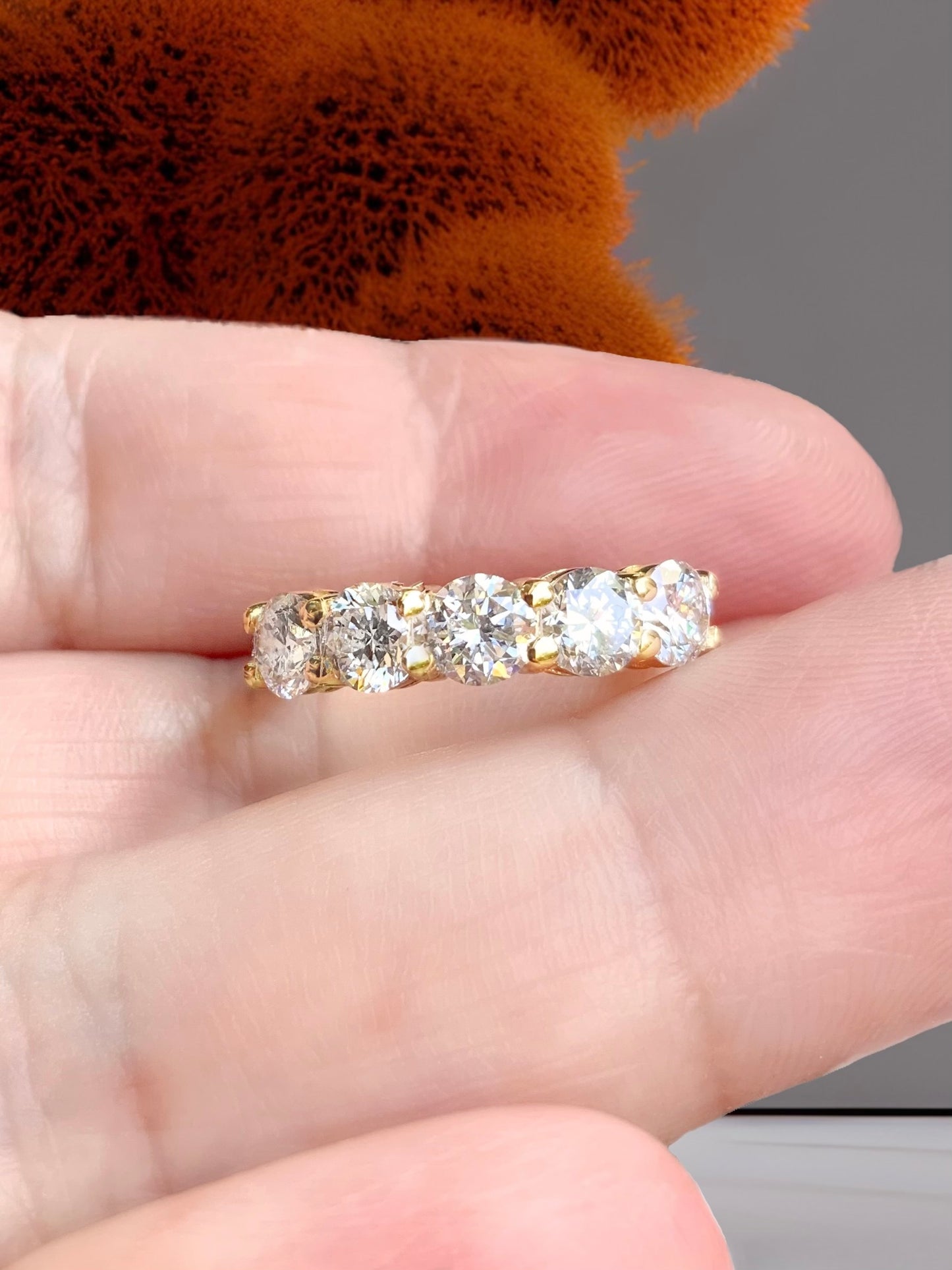 Five Stone Diamond Ring/ 1.5ct Lab Grown Diamond Wedding 5th Anniversary Ring/ 5 Stone Shared Prong Set Ring/ Gold or Platinum/ w Appraisal