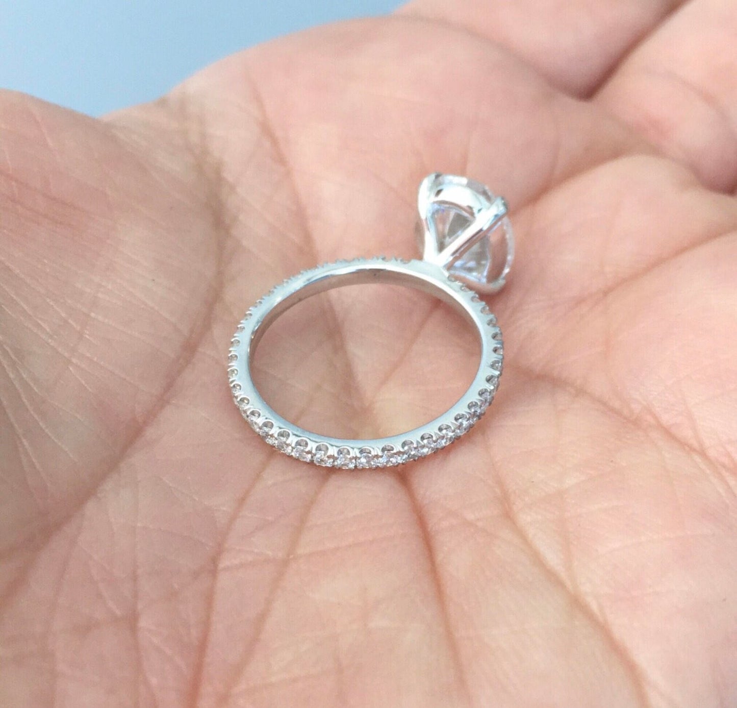 Reserved for Ryan ONLY/ 14K White Gold Solitaire Ring/ 1.5ct Oval Moissanite Ring with Natural Diamonds Pave Set All the Way Around
