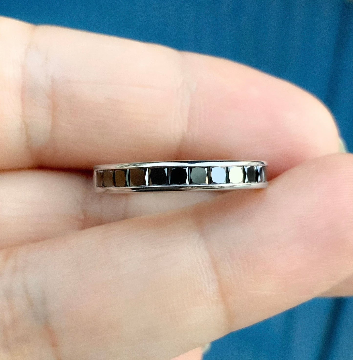Reserved for Neenah Only/ 4mm 14KR Infinity Band Channel Set with Princess Cut Natural Black Diamonds