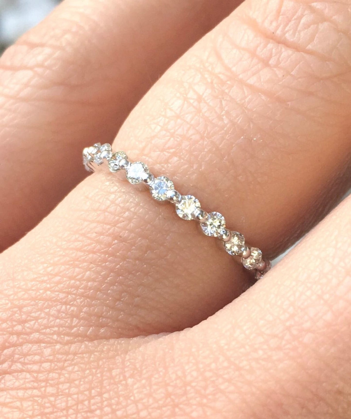 Lab Grown Diamond Floating Bubble Ring/ 1 Carat Diamond Wedding Band/ 2.3mm Full Eternity Ring/ One Prong Diamond Infinity/ Gold or Platinum