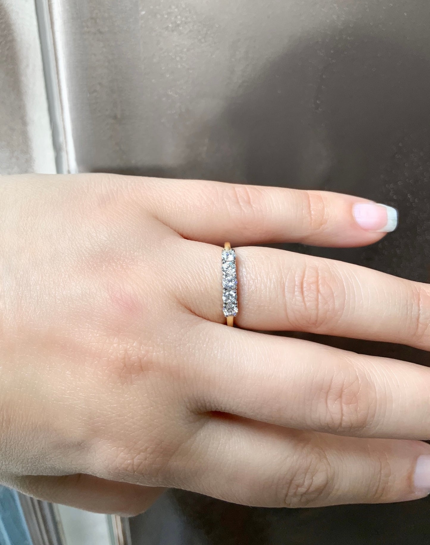 Five Stone Diamond Ring/ Two Tone Gold Prong Set Ring with 5 Lab Grown Diamonds/ Two Color 10K 14K 18K 5th Wedding Anniversary Diamond Ring