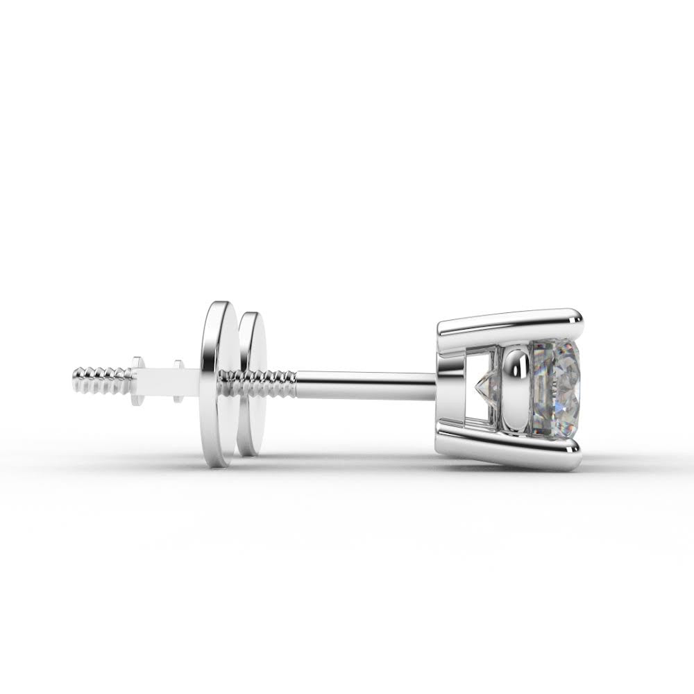 14K Lab Grown Diamond Stud/ Screw Back 4 Prong Round Diamond Solitaire Earring/ PAIR or SINGLE Diamond Stud/ 0.25 ct to 4 carats