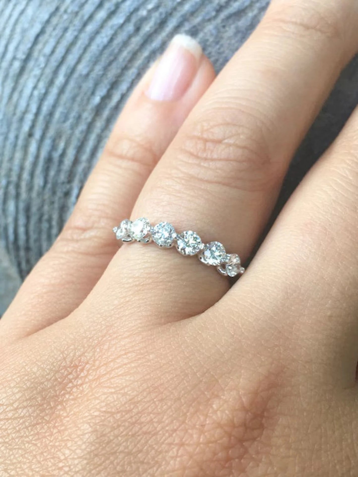 One Carat Lab Grown Diamond Floating Bubble Ring/ 3.5mm Prong Set 6 Stone Diamond Wedding Band/ Diamond Stacking Ring/ 10K 14K 18K Platinum