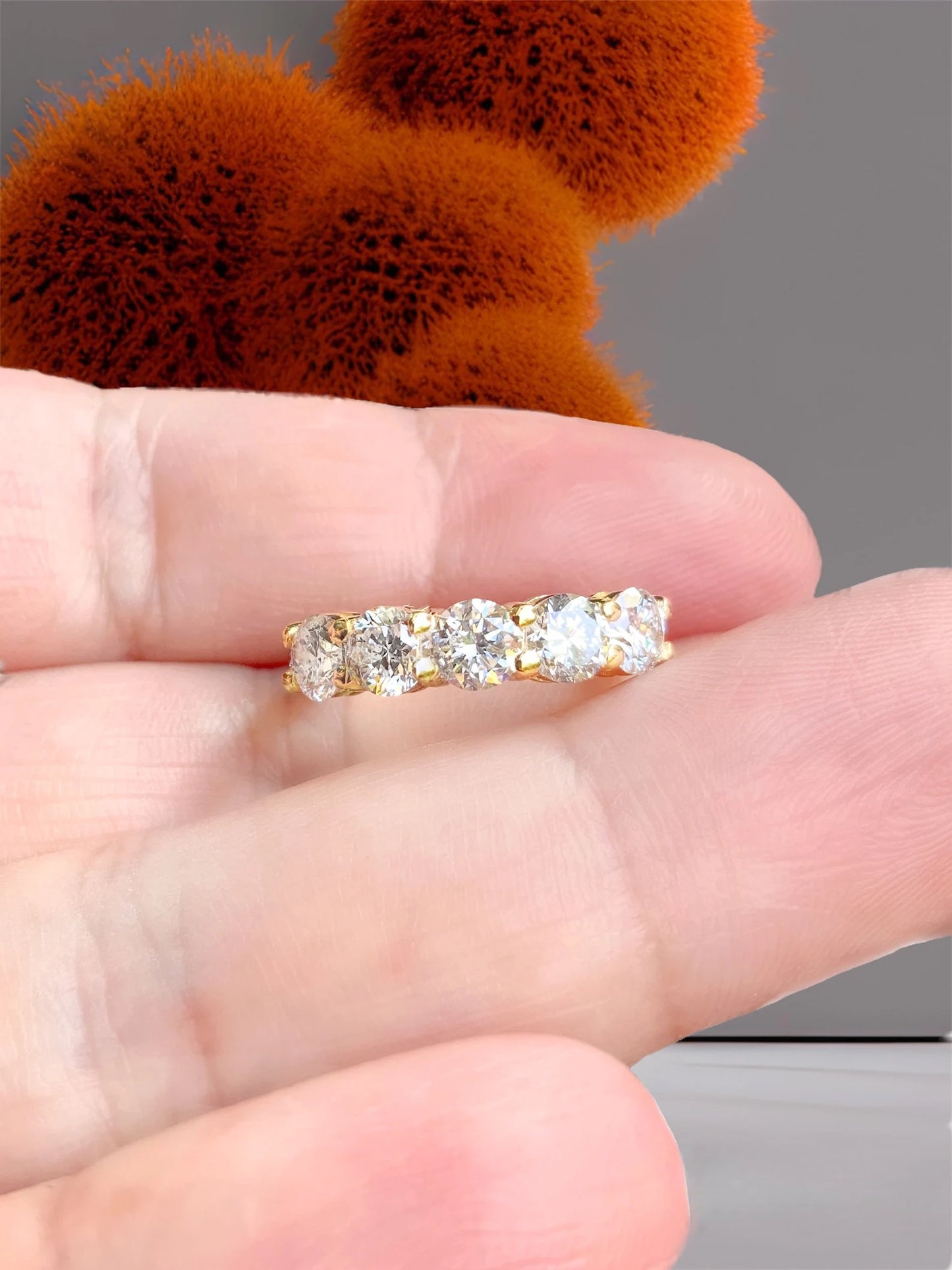 Five Stone Diamond Ring/ 1.5ct Lab Grown Diamond Wedding 5th Anniversary Ring/ 5 Stone Shared Prong Set Ring/ Gold or Platinum/ w Appraisal