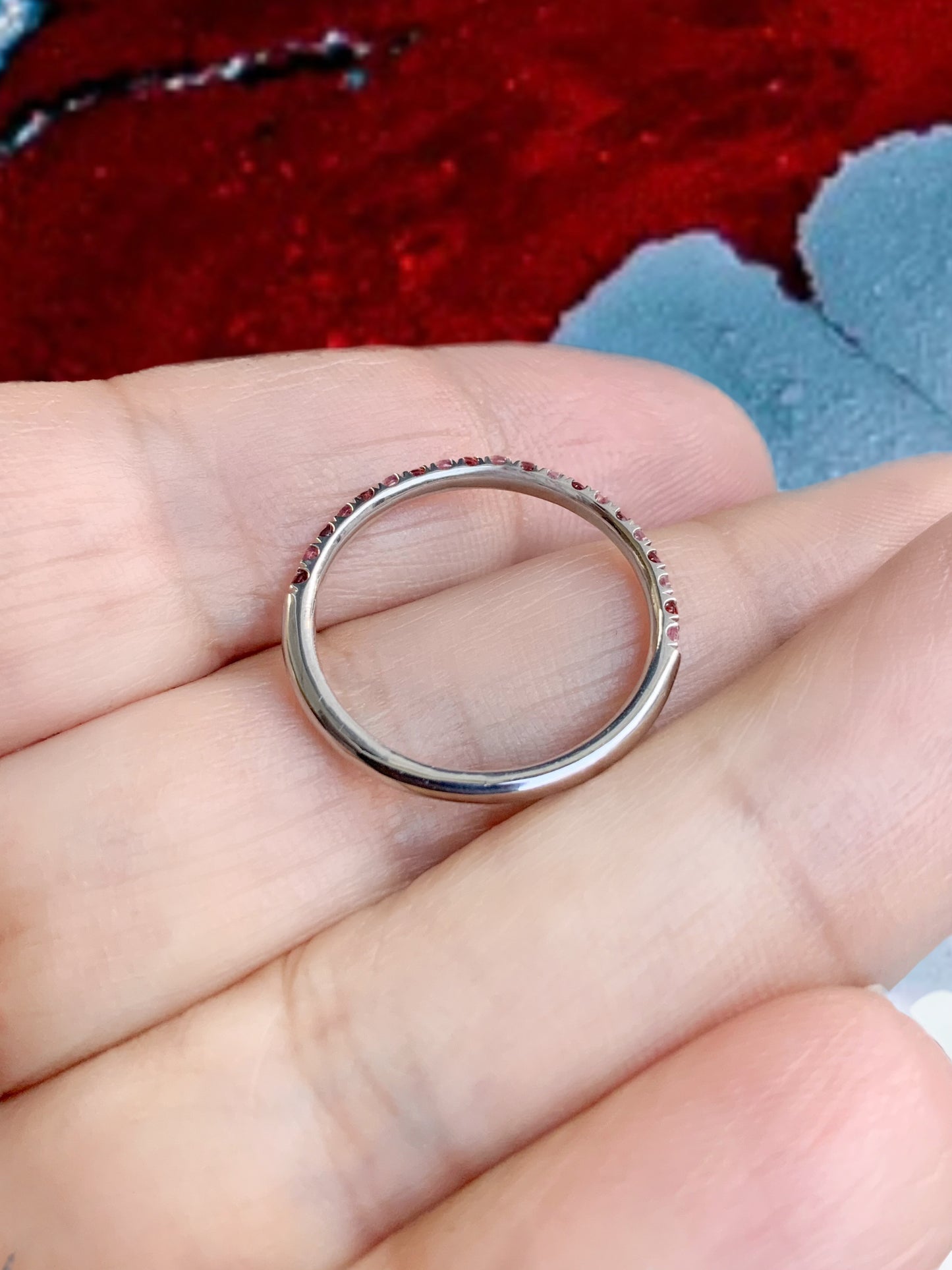 Garnet Pink Tourmaline Pave Band/ 1.5mm Alternating Half Eternity Stacking/ January October 2 Birthstone Ring/ Anniversary Gift Push Present