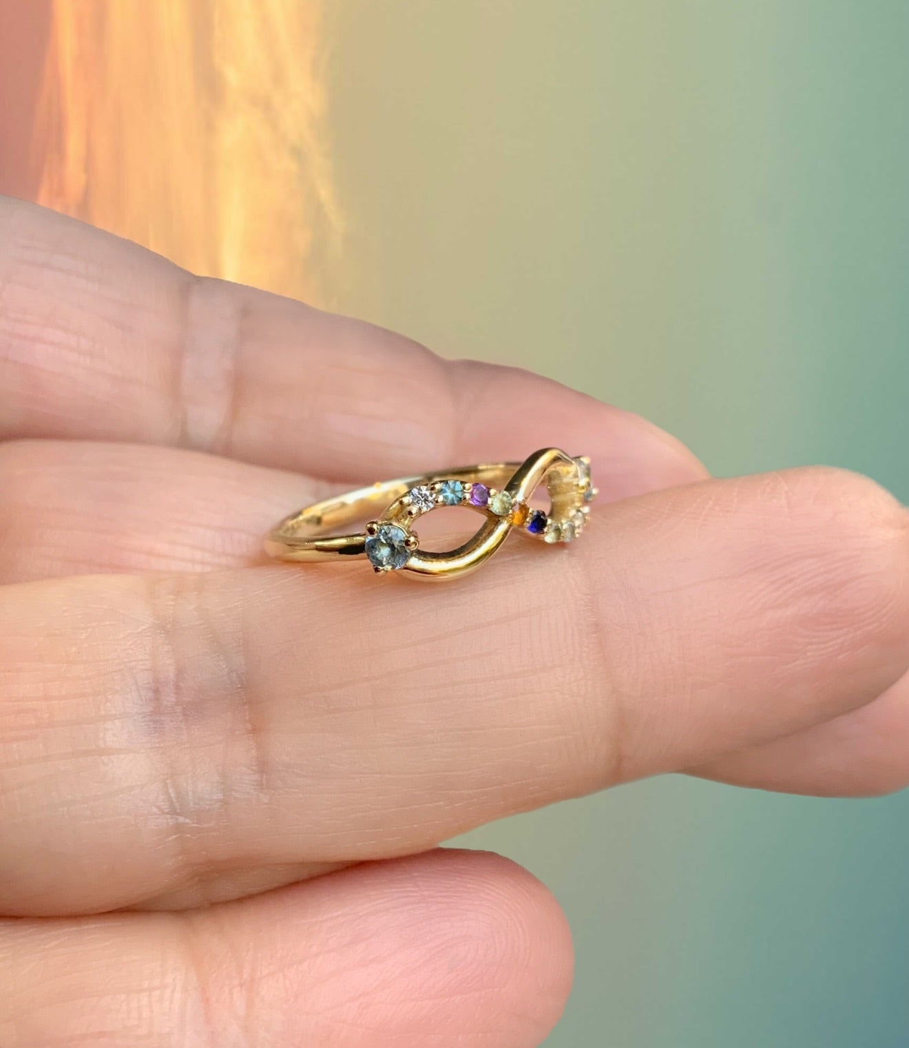 Infinity Symbol Ring/ Personalized Family Birthstone Ring/ Minimalist Custom Natural Gemstone Ring/ Mother's Day Gift/ Sentimental Jewelry