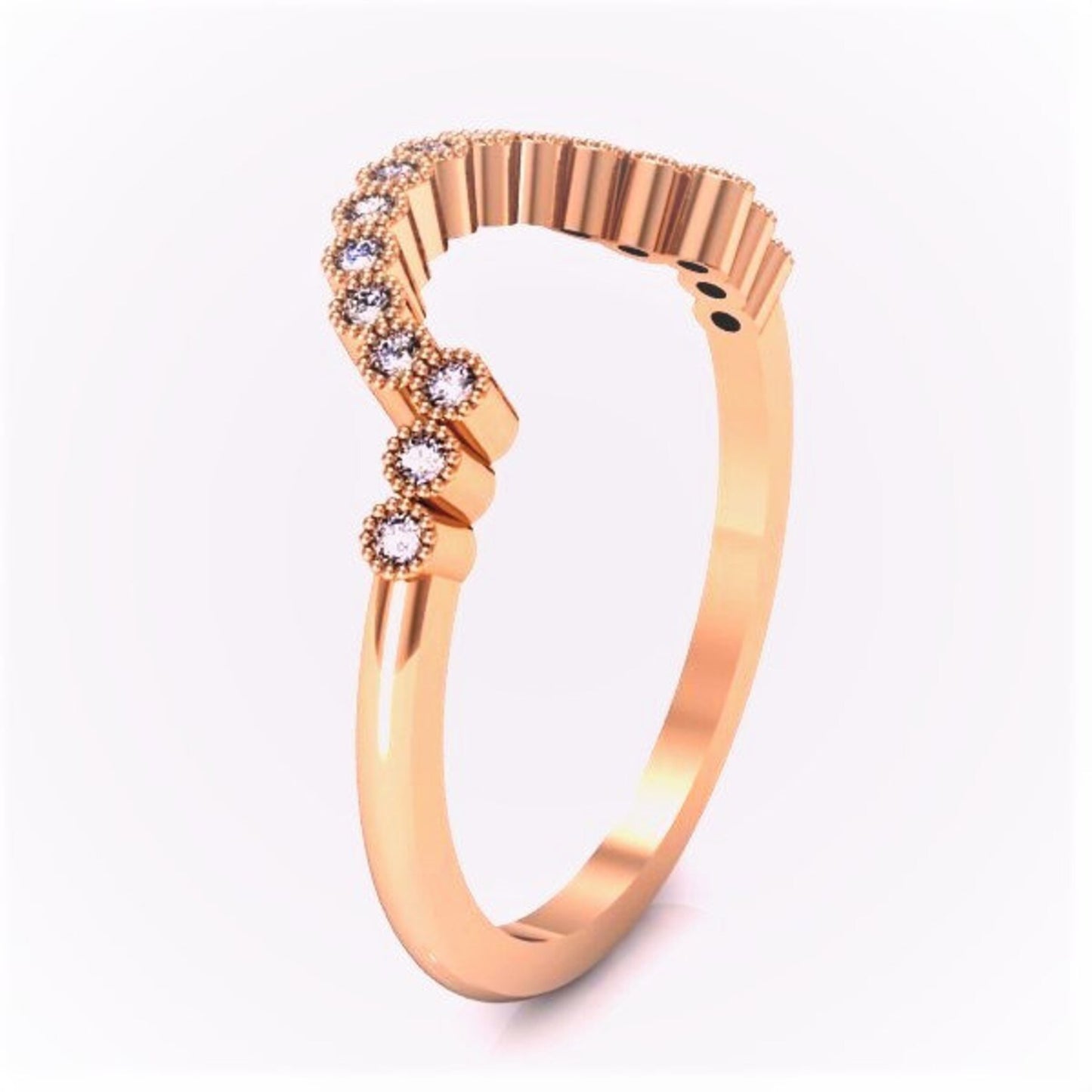 Natural Diamond Tracer Half Eternity 2.3 MM Ring/ Solitaire Diamond Wrap Guard Curve Pave Band/ Diamond Crown Contour Ring/ 14K 18K Platinum