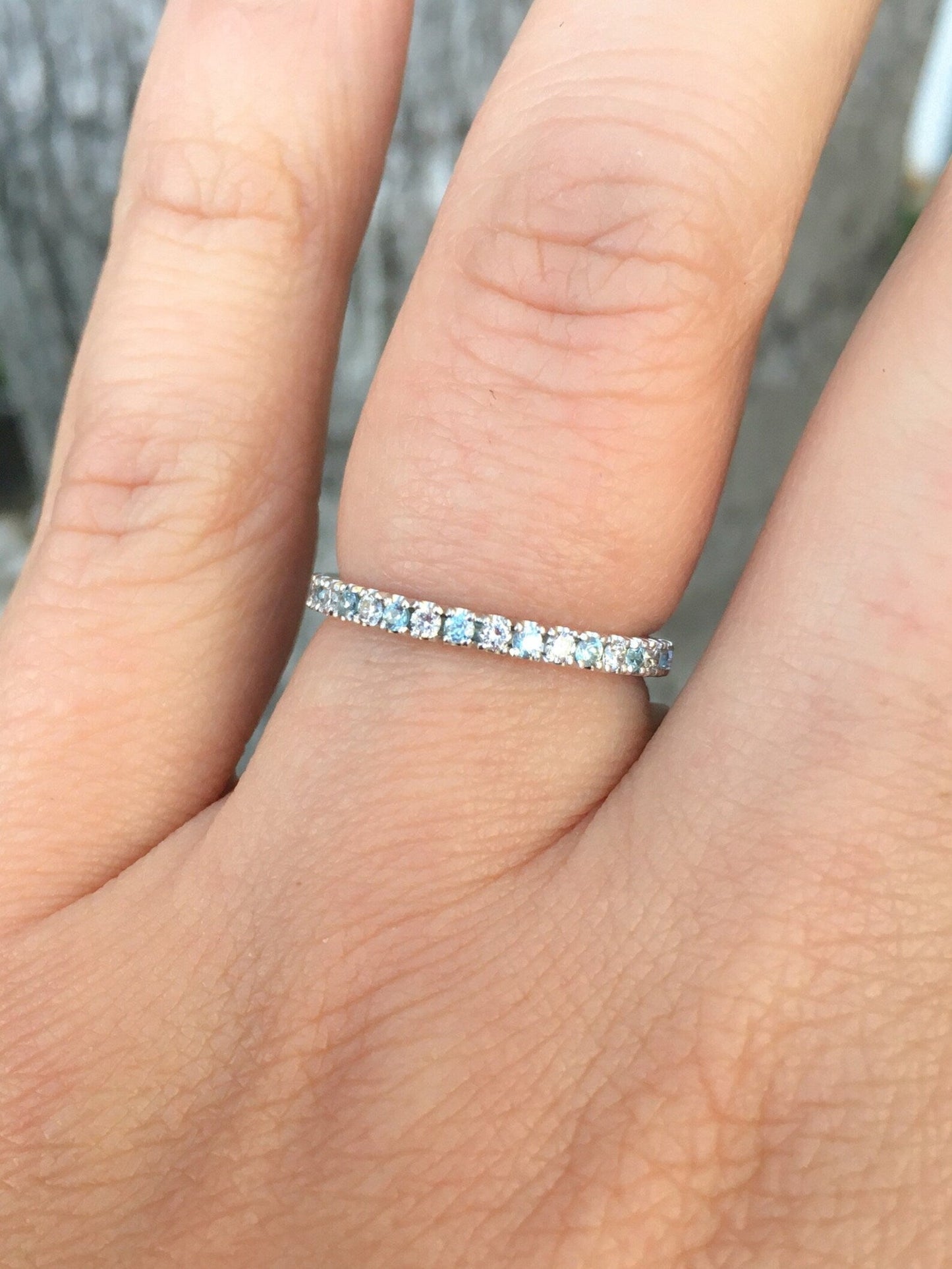 Reserved for Kristi ONLY/ 10K White Gold 2mm Half Eternity Band with Alternating Aquamarine and Blue Topaz