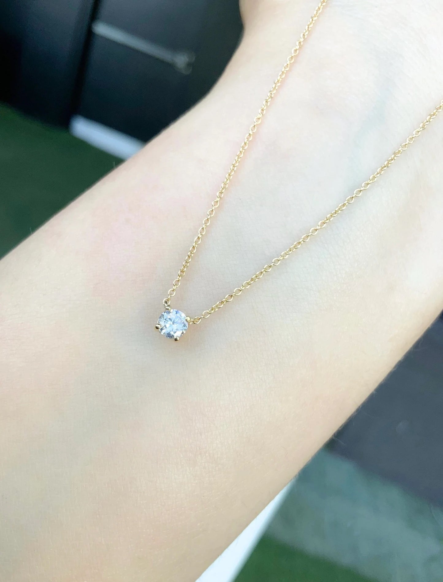 0.50 Ct Diamond Solitaire Layering Necklace/ Half Carat Lab Grown Diamond Minimalist Necklace/ Round 5mm Floating Diamond Pendant on Chain