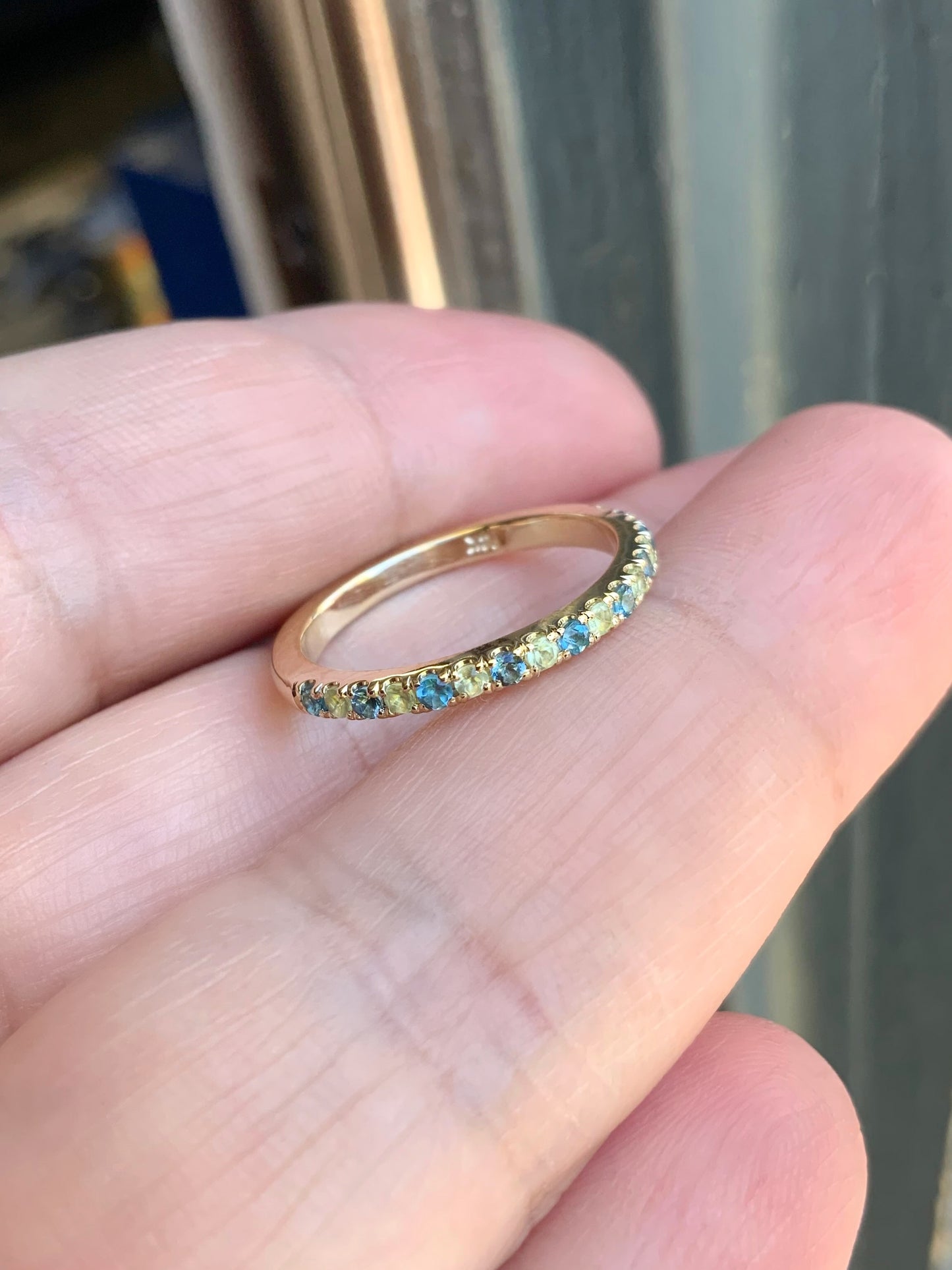 Peridot London Blue Topaz Stacking Ring/ 2mm Pave Half Eternity Band with Alternating Topaz Peridot/ August December Birthstone Mothers Ring