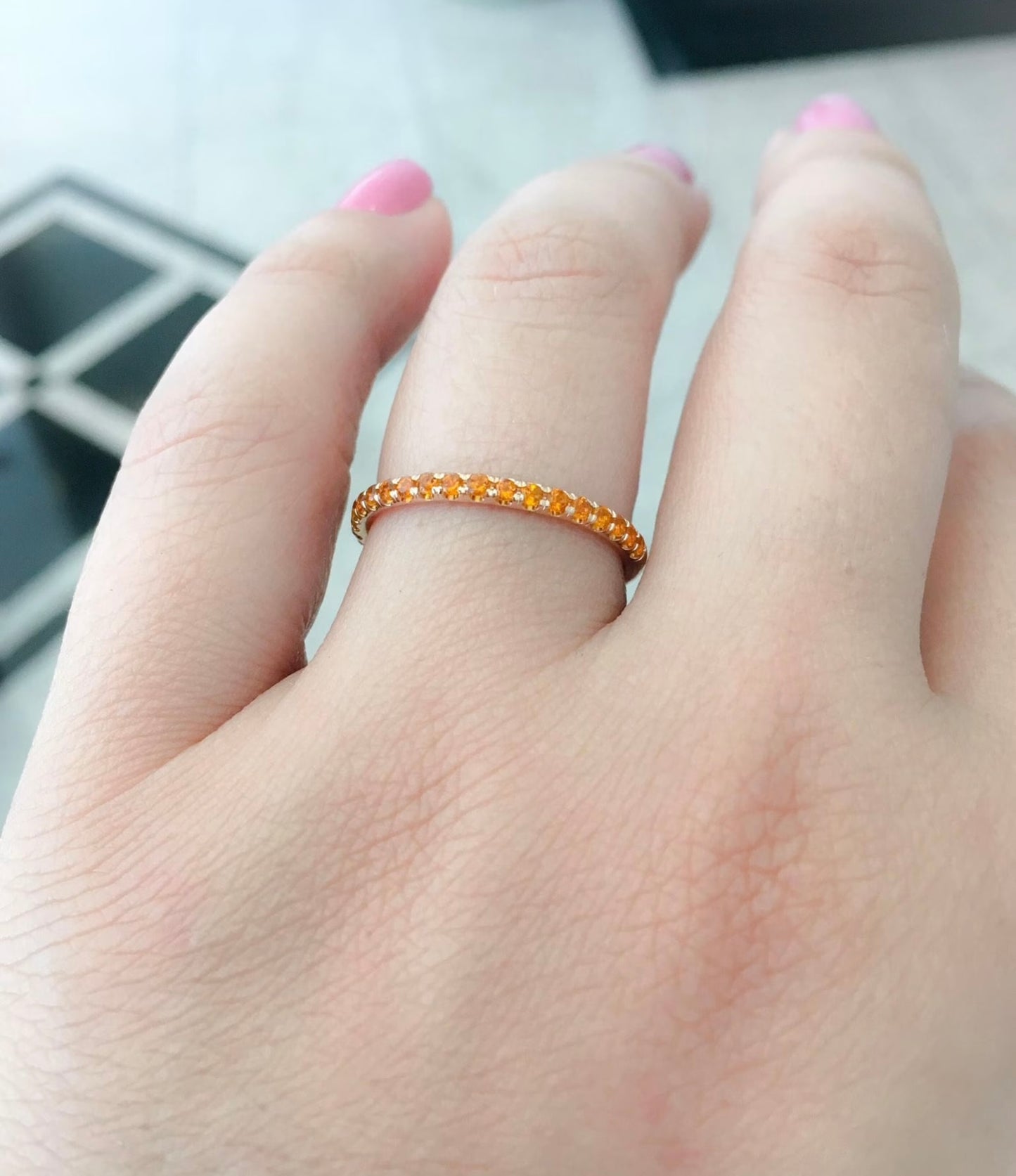 Citrine Pave Half Eternity Band/ 1.8mm Citrine Pave Infinity Ring/ Citrine Guard Band/ Citrine Wedding Anniversary Band/ November Stacking