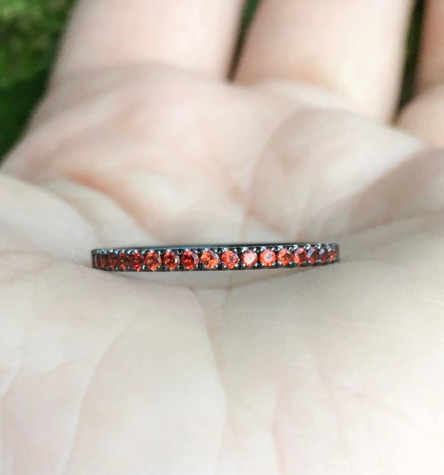 Orange Garnet Pave Band/ 1.5mm Half Eternity Spessartite Garnet Stacking Ring/ January Birthstone Ring/ 14K 18K White Yellow or Black Gold