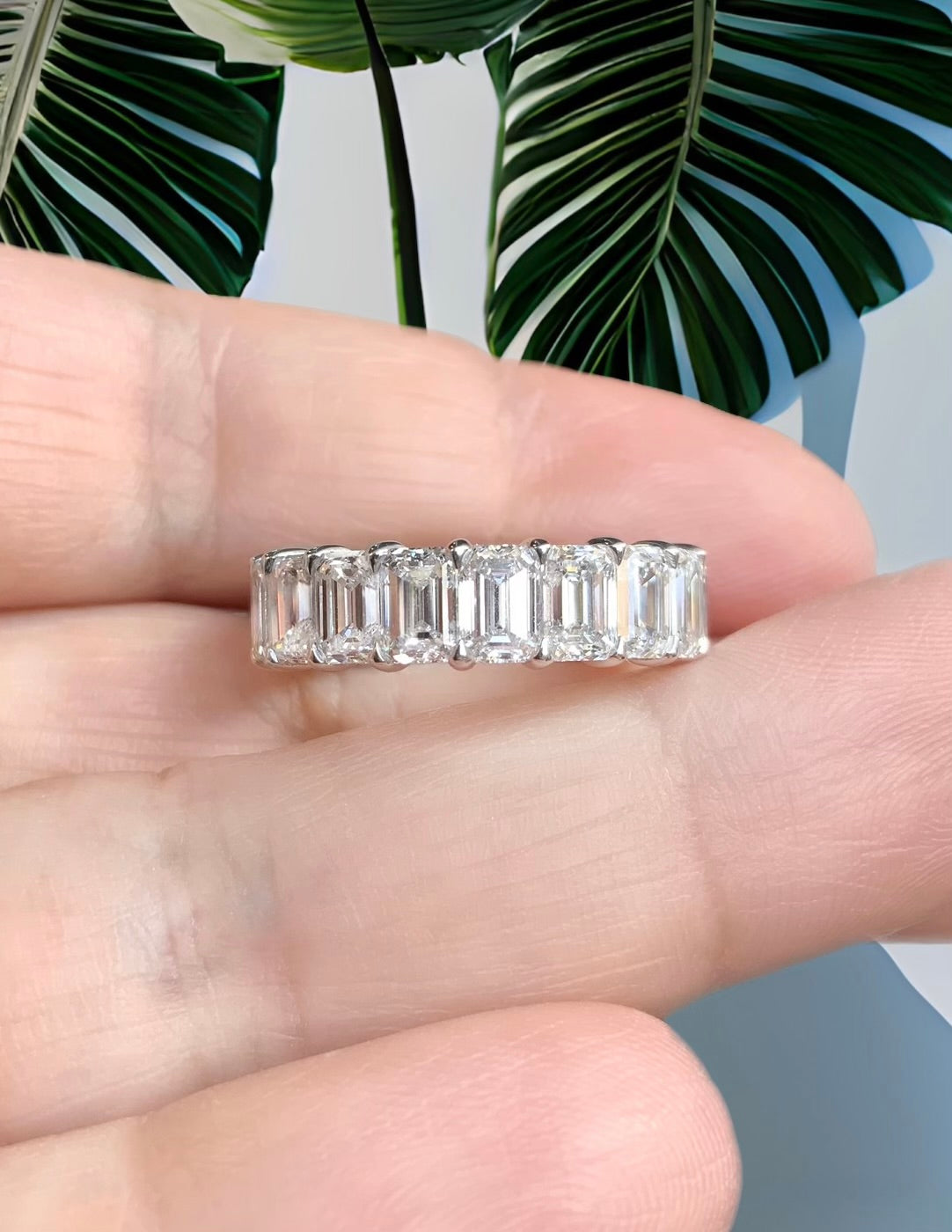 Emerald Cut Lab Grown Diamond Band/ 8 Carat Eternity Ring/ Rectangle Diamond Wedding Band/ Claw Prong Set Diamond Ring/ with Appraisal