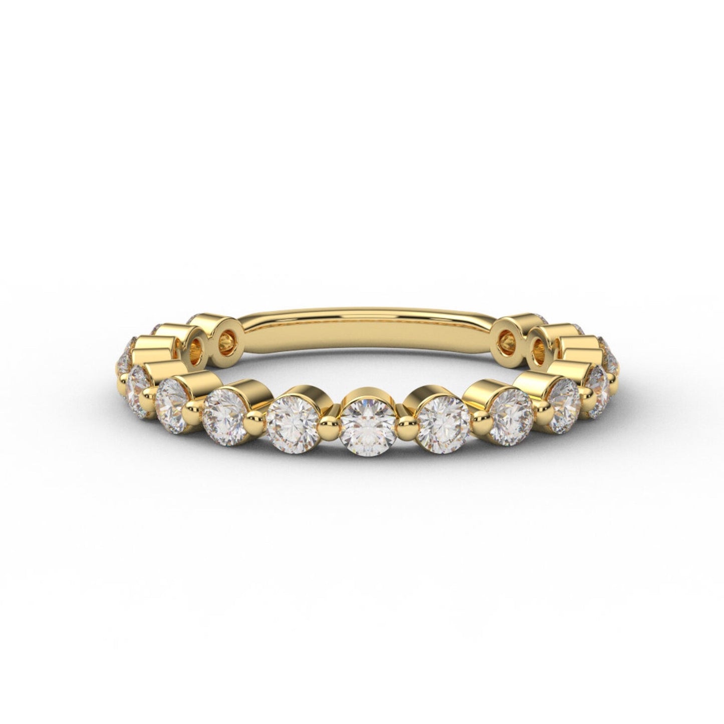 3/4 Eternity Floating Lab Grown Diamond Bubble Ring/ Women's Diamond Wedding Band/ 2mm Prong Diamond Stacking Band/ 10K 14K 18K or Platinum