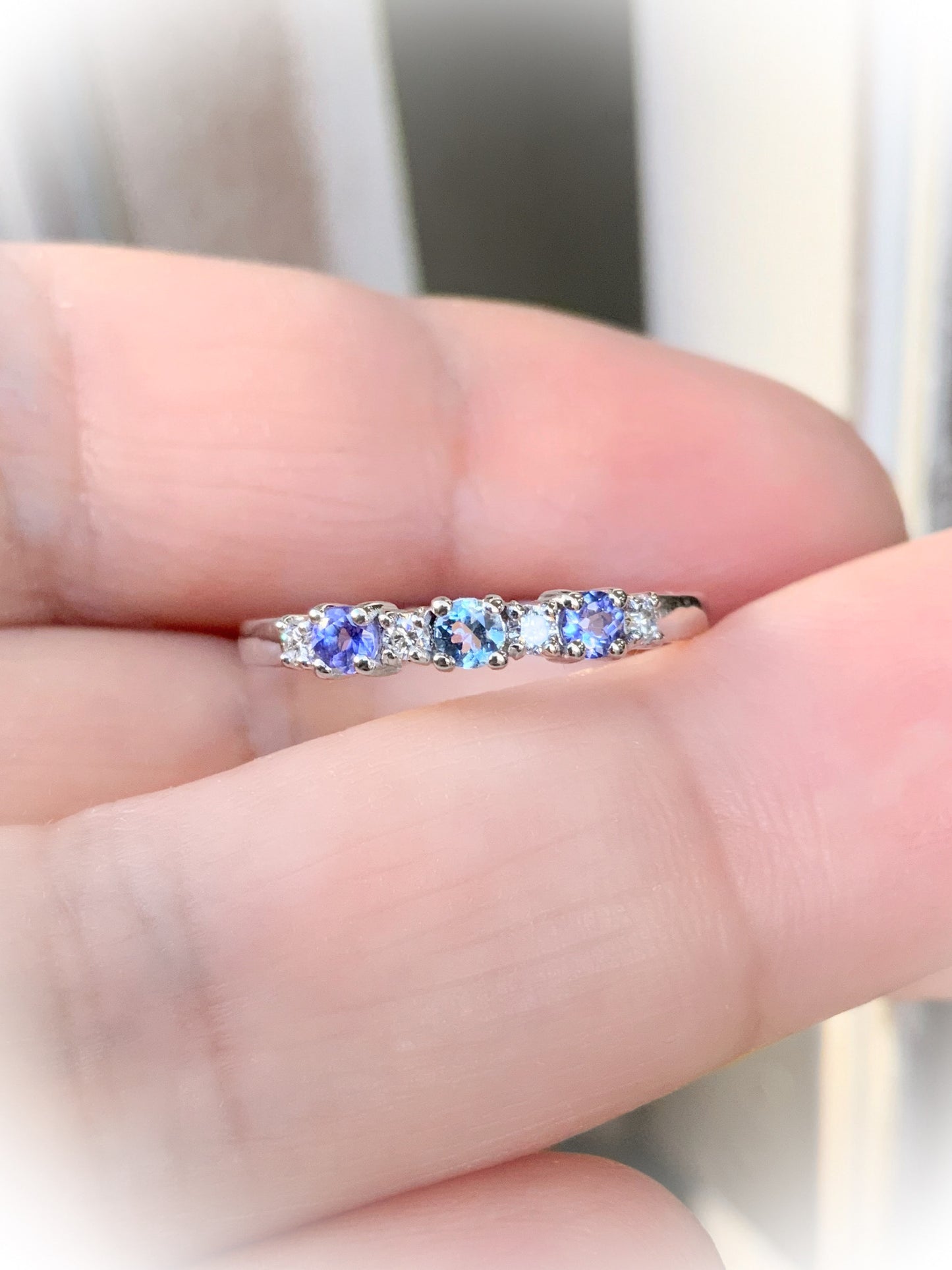 Mother's Ring/ 3 Stone Personalized Family Birthstone Ring/ Multi Stone Stack Ring: Tanzanite, Aquamarine for December n March/ Promise Ring