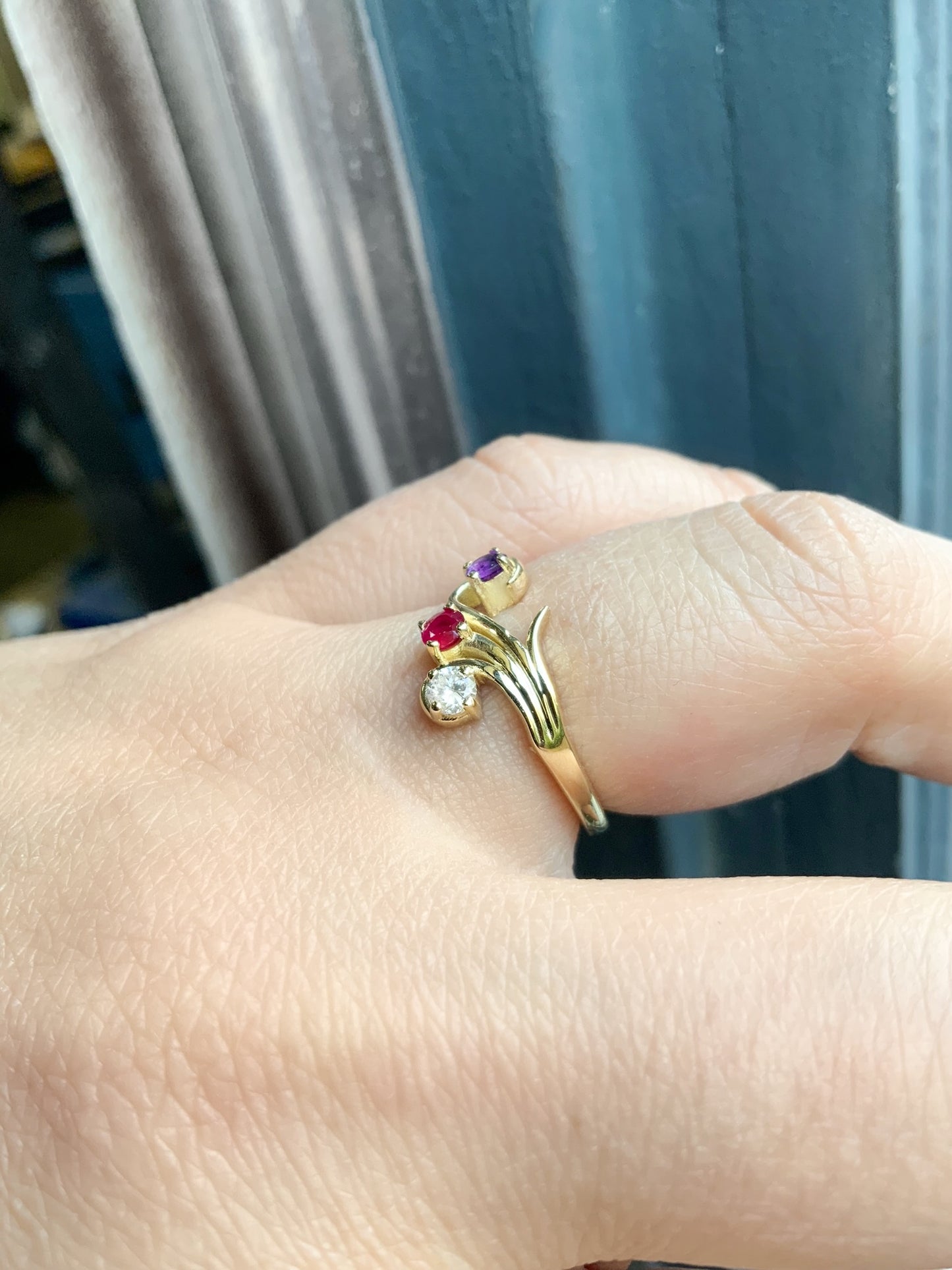 3 Stone Mother's Ring/ Tree Leaf Nature Inspired Floral Design/ Personalized Family Birthstone Twig Ring/ Diamond Ruby Amethyst Branch Ring