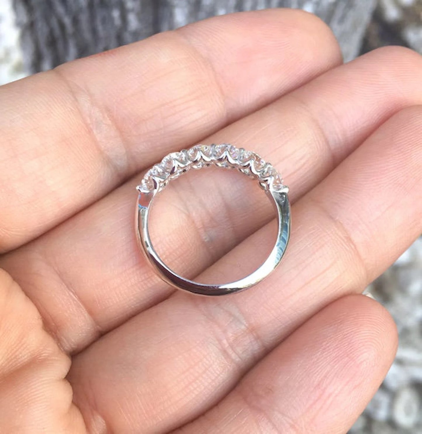 One Carat Lab Grown Diamond Floating Bubble Ring/ 3.5mm Prong Set 6 Stone Diamond Wedding Band/ Diamond Stacking Ring/ 10K 14K 18K Platinum