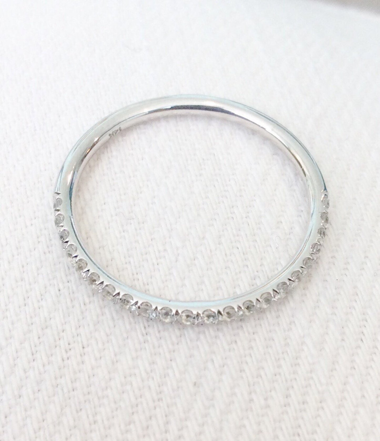 Half Eternity Pave Diamond Band/ Delicate Infinity Natural Diamond 1.6mm Band / Diamond Matching Stacking Ring/ 10K, 14K, 18K or Platinum