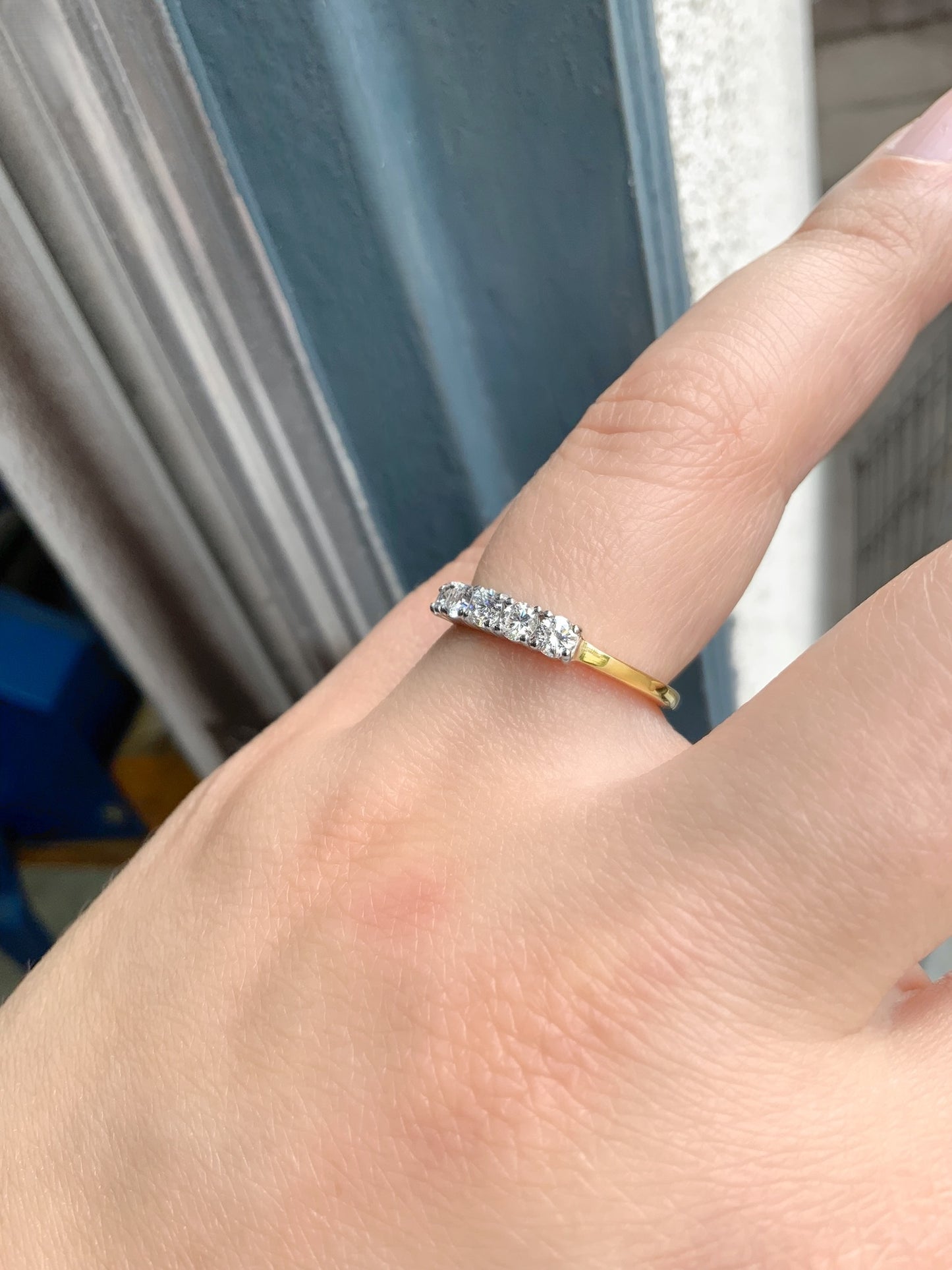 Five Stone Diamond Ring/ Two Tone Gold Prong Set Ring with 5 Lab Grown Diamonds/ Two Color 10K 14K 18K 5th Wedding Anniversary Diamond Ring