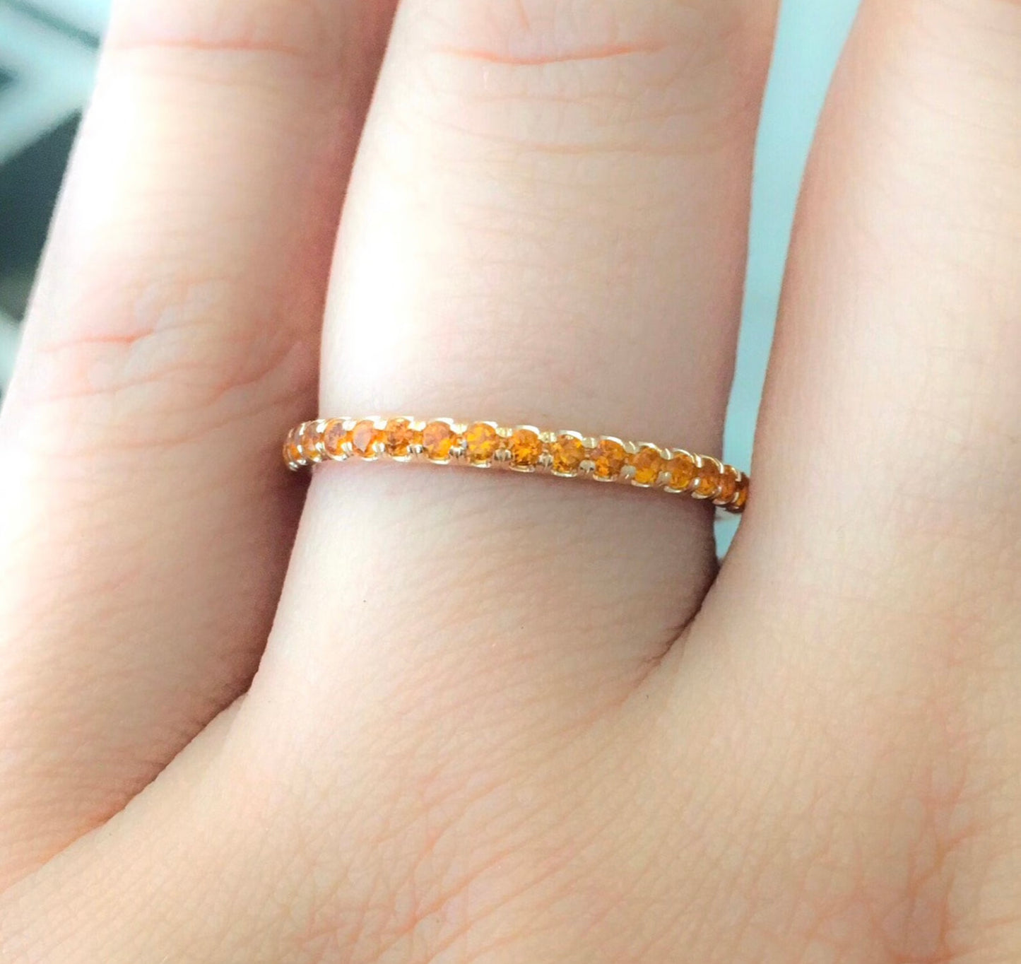 Citrine Pave Half Eternity Band/ 1.8mm Citrine Pave Infinity Ring/ Citrine Guard Band/ Citrine Wedding Anniversary Band/ November Stacking