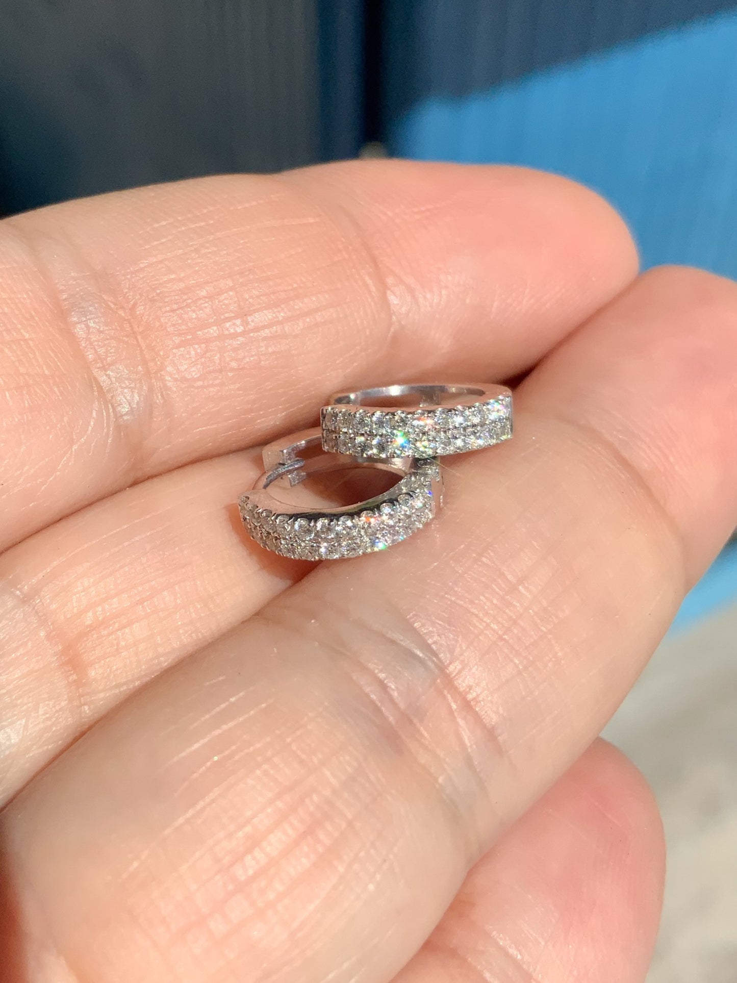 Double Row Diamond Hoop Earring/ 2 Row Pave Huggie/ 12mm Mini Hoop/ Small Helix Diamond Hoop/ Sold in SINGLE or PAIR/ 10K 14K 18K, Platinum