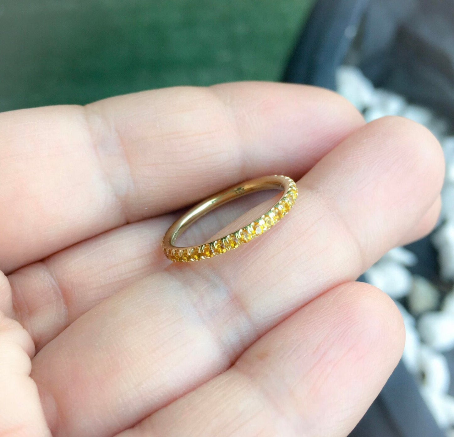 Citrine Eternity Ring/ Pave Full Eternity Natural Citrine Band/ 2mm Citrine Infinity Ring/ November Birthstone Stack Band/ 13th Anniversary