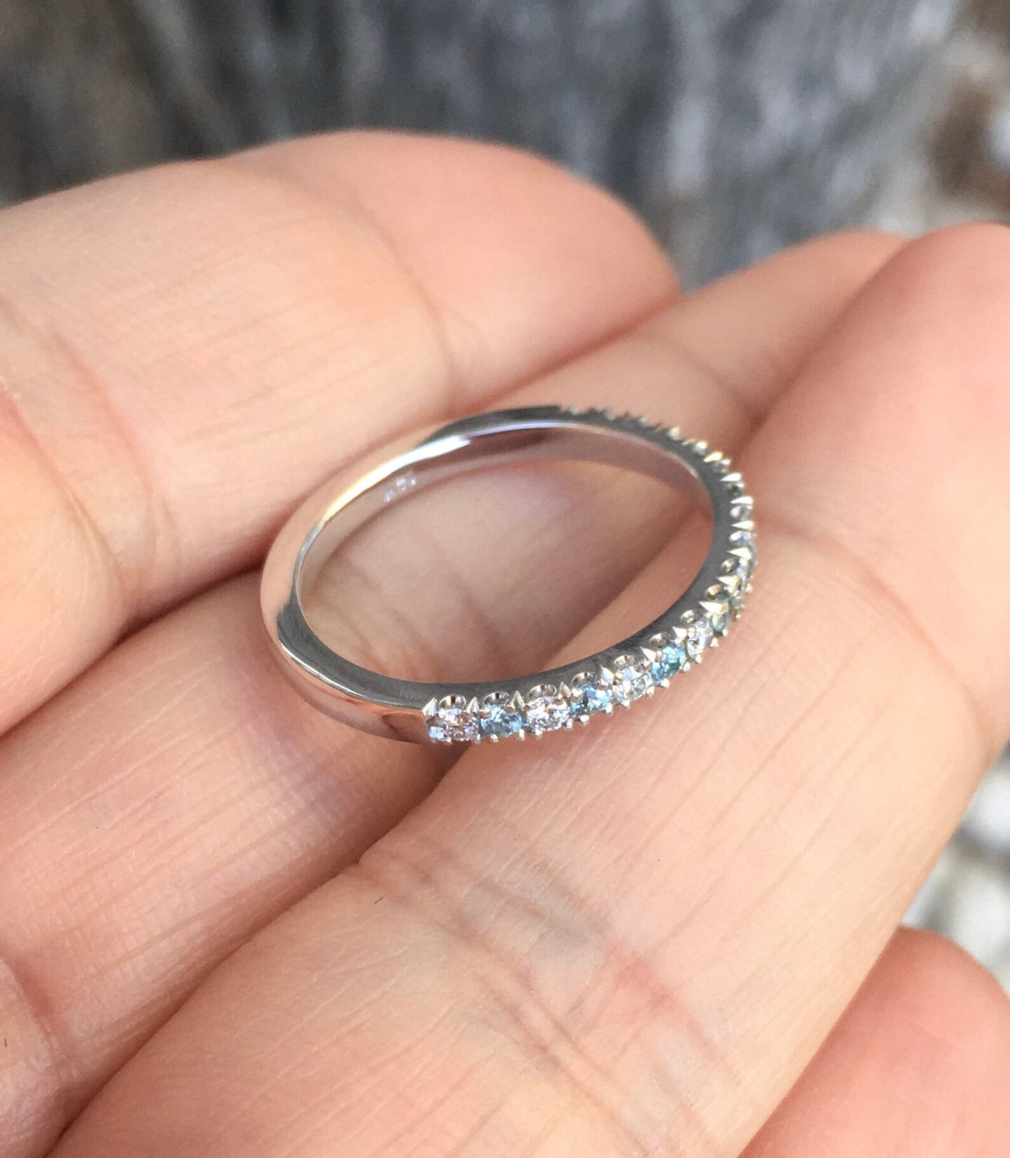 Blue Zircon Diamond Band/ 2mm Alternating Diamond Blue Zircon Pave Half Eternity Ring/ Diamond Blue Zircon Wedding Band or Anniversary Stack