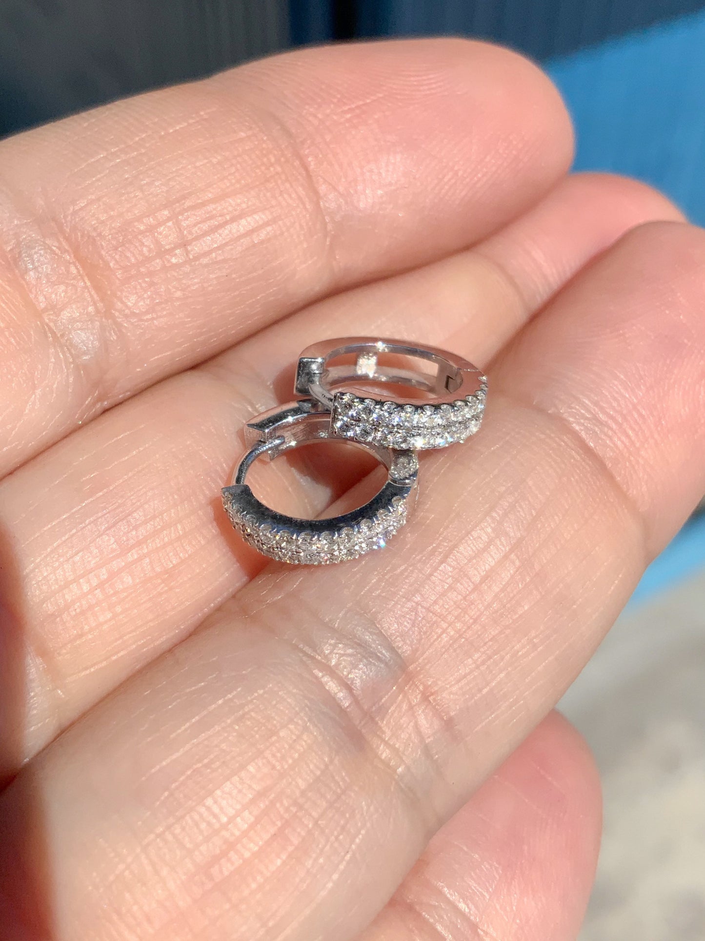 Double Row Diamond Hoop Earring/ 2 Row Pave Huggie/ 12mm Mini Hoop/ Small Helix Diamond Hoop/ Sold in SINGLE or PAIR/ 10K 14K 18K, Platinum