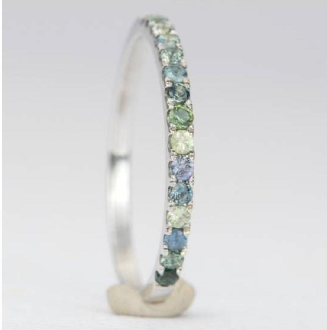 Reserved for Matilda/ Milgrain Full Eternity Stacking Ring with Mix Color Montana Sapphires