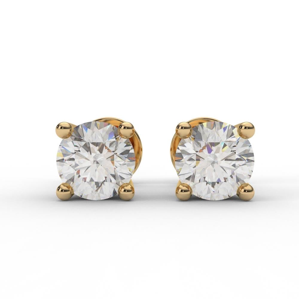 14K Lab Grown Diamond Stud/ Screw Back 4 Prong Round Diamond Solitaire Earring/ PAIR or SINGLE Diamond Stud/ 0.25 ct to 4 carats