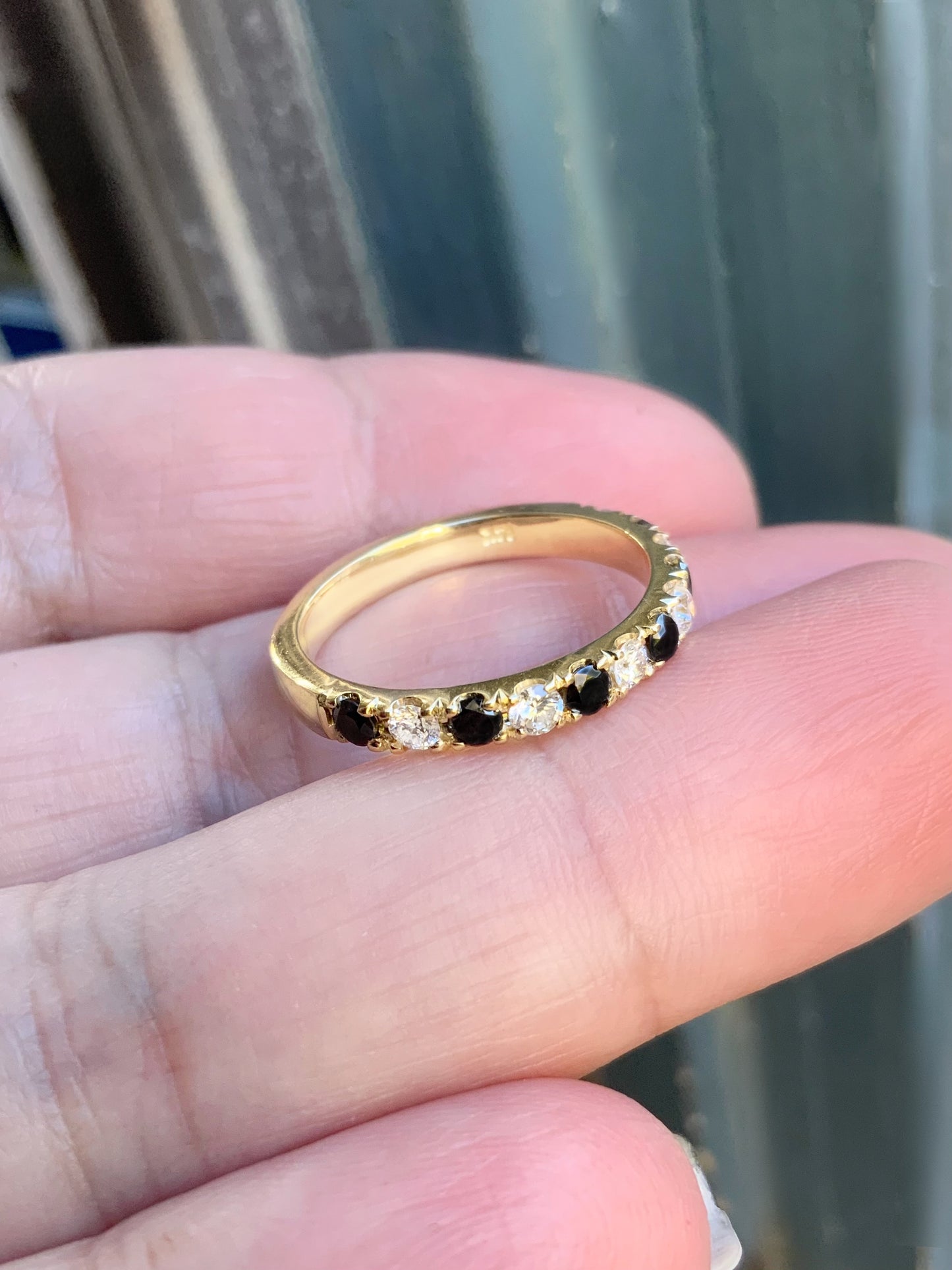 14K Black n White Diamond Ring/ 2.7mm Pave Half Eternity Band with Alternating Natural Diamonds/ Monochrome Diamond Ring