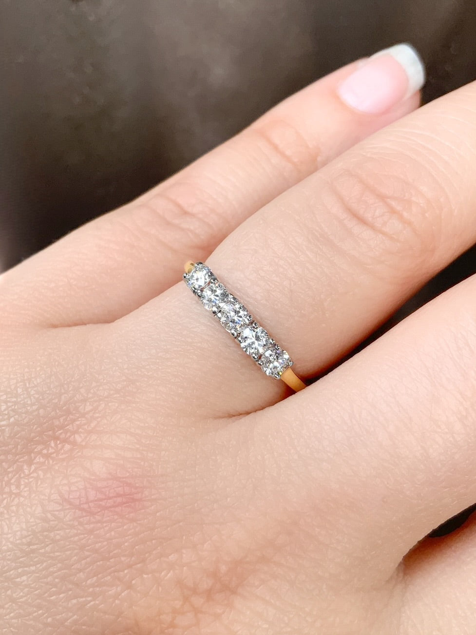 Five Stone Diamond Ring/ Two Tone Gold Prong Set Ring with 5 Lab Grown Diamonds/ Two Color 10K 14K 18K 5th Wedding Anniversary Diamond Ring