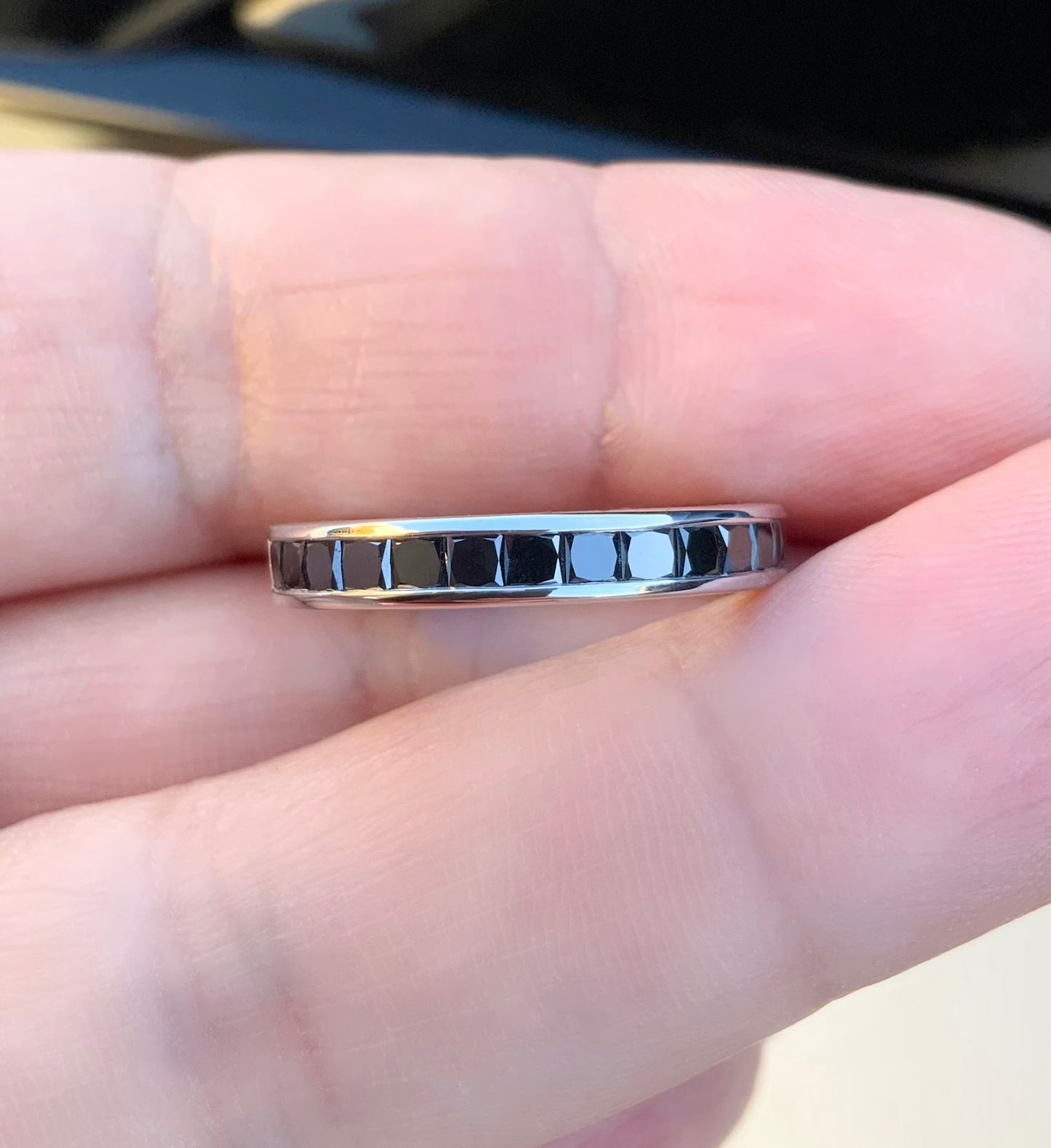 Reserved for Neenah Only/ 4mm 14KR Infinity Band Channel Set with Princess Cut Natural Black Diamonds