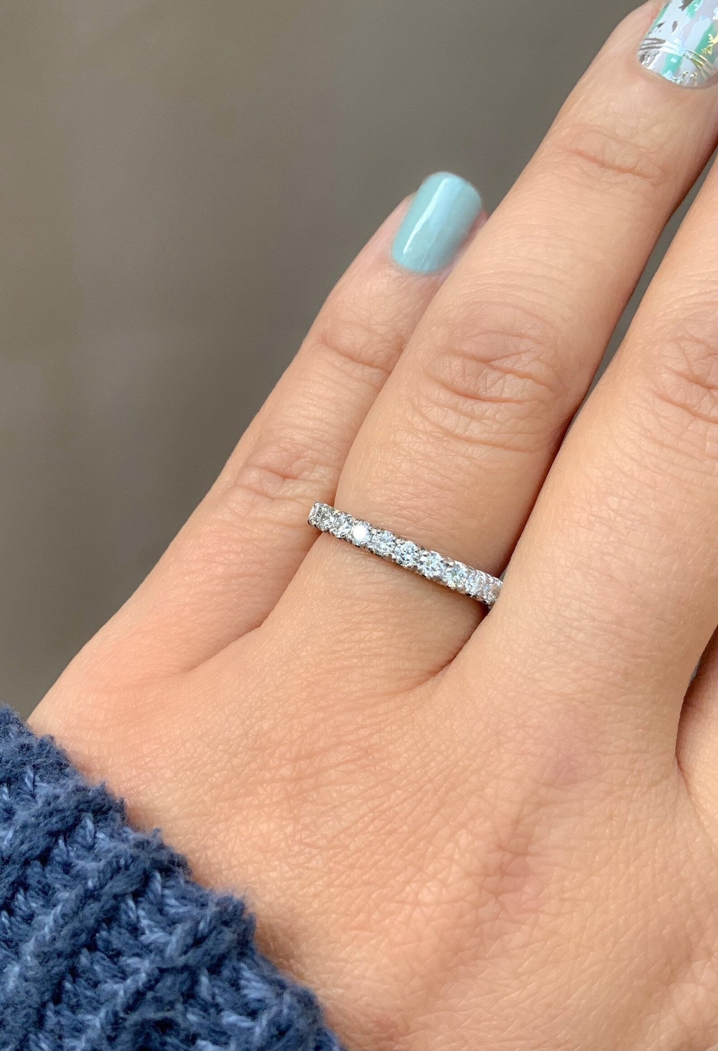 Reserved for Tinsley ONLY/ 2.7mm Pave Stacking Ring with Alternating Diamonds, Amethysts and Blue Sapphires