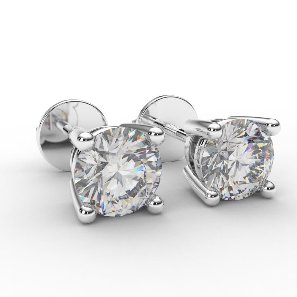 14K Lab Grown Diamond Stud/ Screw Back 4 Prong Round Diamond Solitaire Earring/ PAIR or SINGLE Diamond Stud/ 0.25 ct to 4 carats