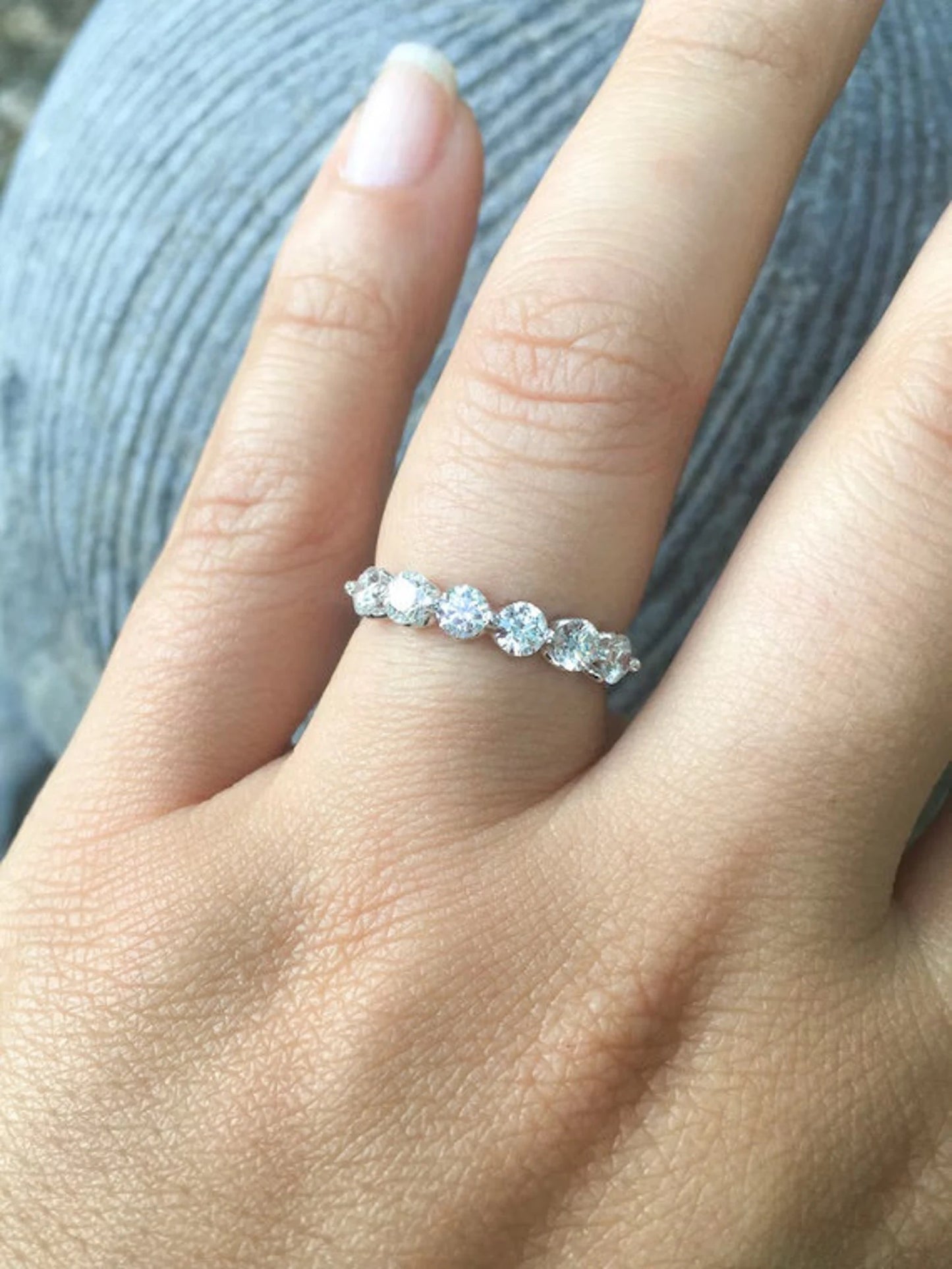 One Carat Lab Grown Diamond Floating Bubble Ring/ 3.5mm Prong Set 6 Stone Diamond Wedding Band/ Diamond Stacking Ring/ 10K 14K 18K Platinum