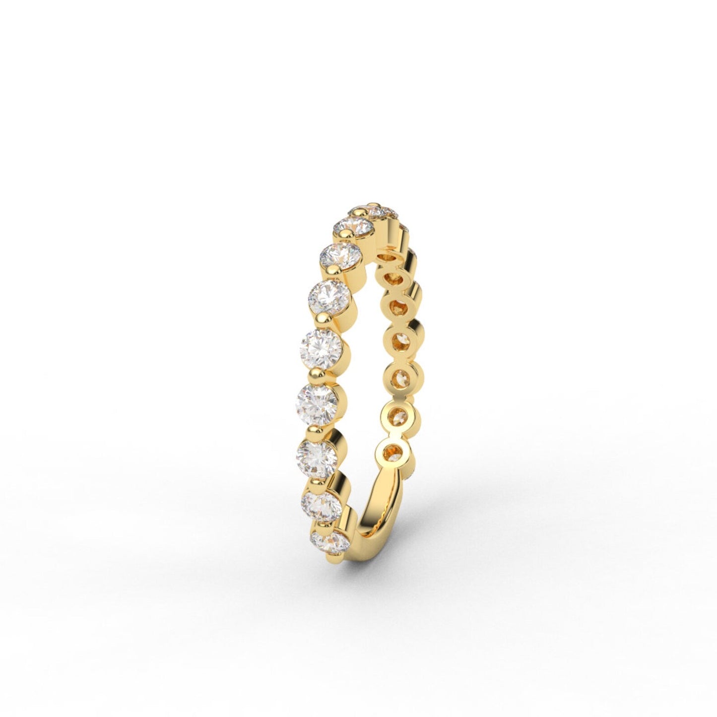 3/4 Eternity Floating Lab Grown Diamond Bubble Ring/ Women's Diamond Wedding Band/ 2mm Prong Diamond Stacking Band/ 10K 14K 18K or Platinum