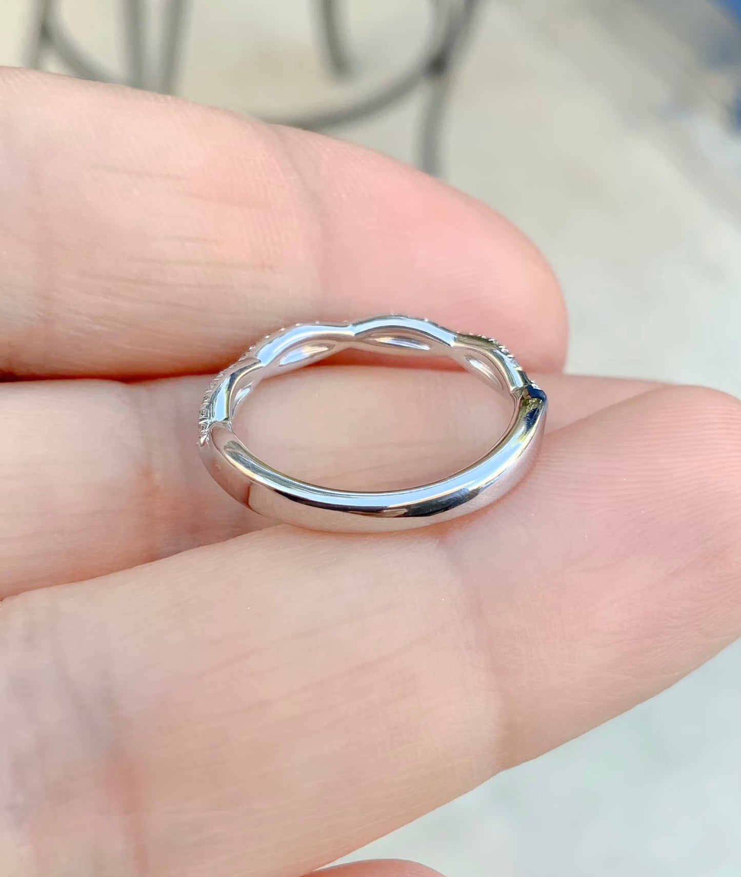 RESERVED FOR ROBERT/ Two Half Eternity Twisted Pave Bands with Aquamarines and Lab Grown Diamonds