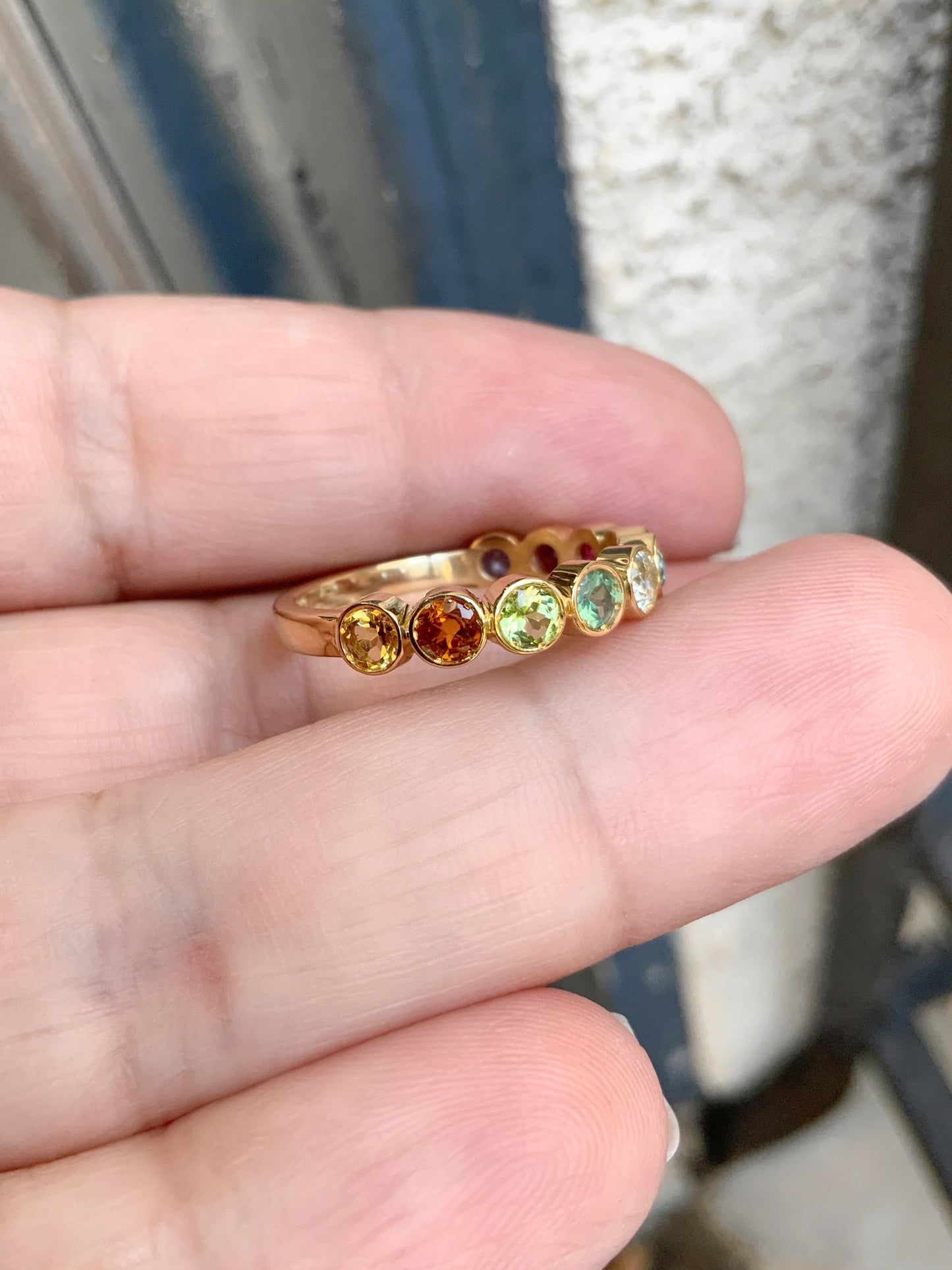 Multicolor Bezel Bubble Ring/ 4mm/ 10 th Wedding Anniversary Ring/ Ten Stone Mix Color Gemstone Rainbow Ring/ Natural Gemstone Stacking Ring