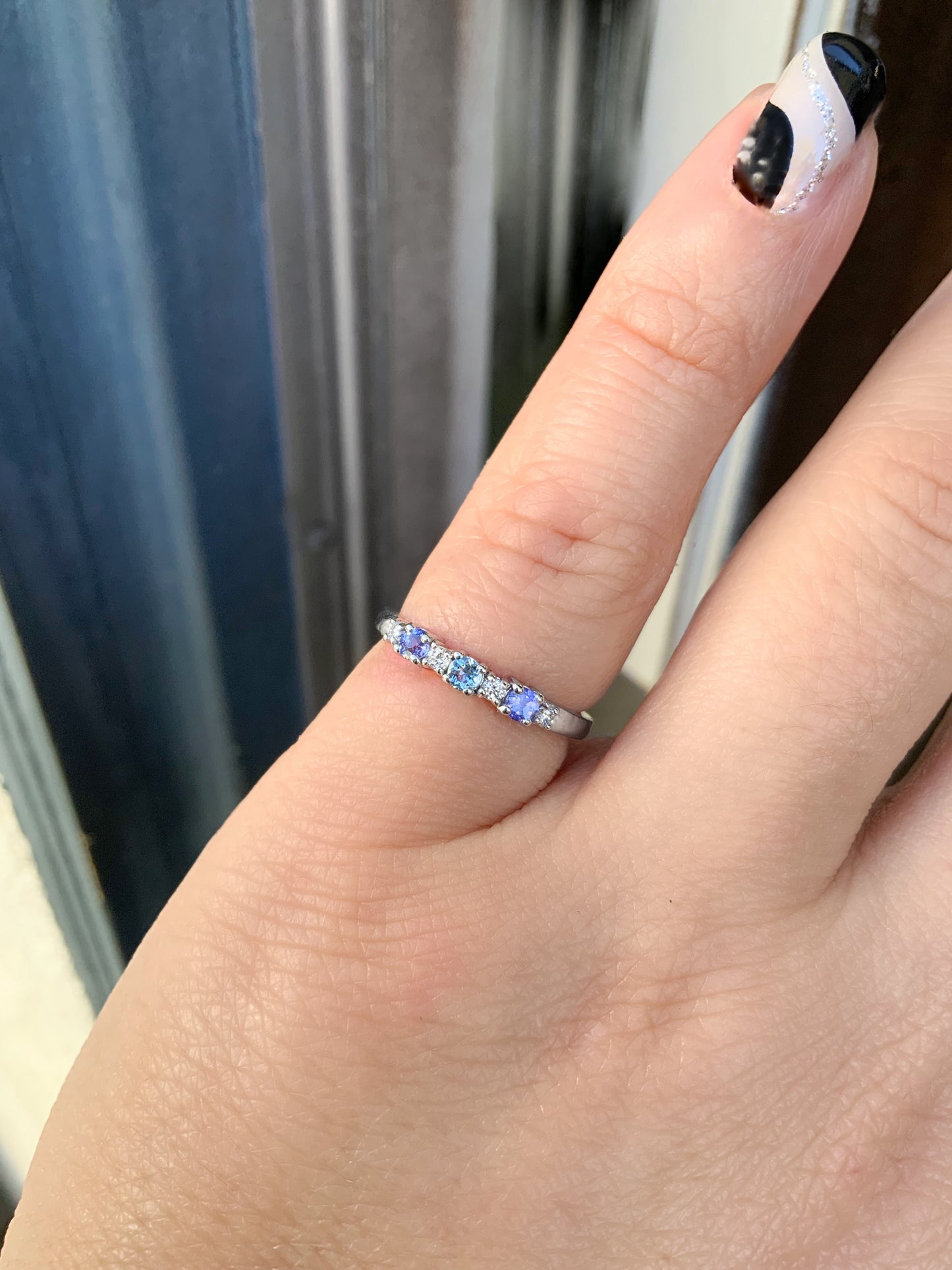 Mother's Ring/ 3 Stone Personalized Family Birthstone Ring/ Multi Stone Stack Ring: Tanzanite, Aquamarine for December n March/ Promise Ring