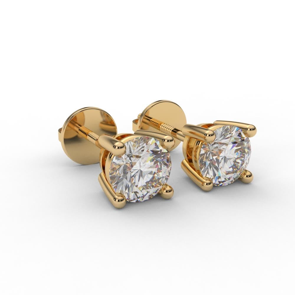 14K Lab Grown Diamond Stud/ Screw Back 4 Prong Round Diamond Solitaire Earring/ PAIR or SINGLE Diamond Stud/ 0.25 ct to 4 carats