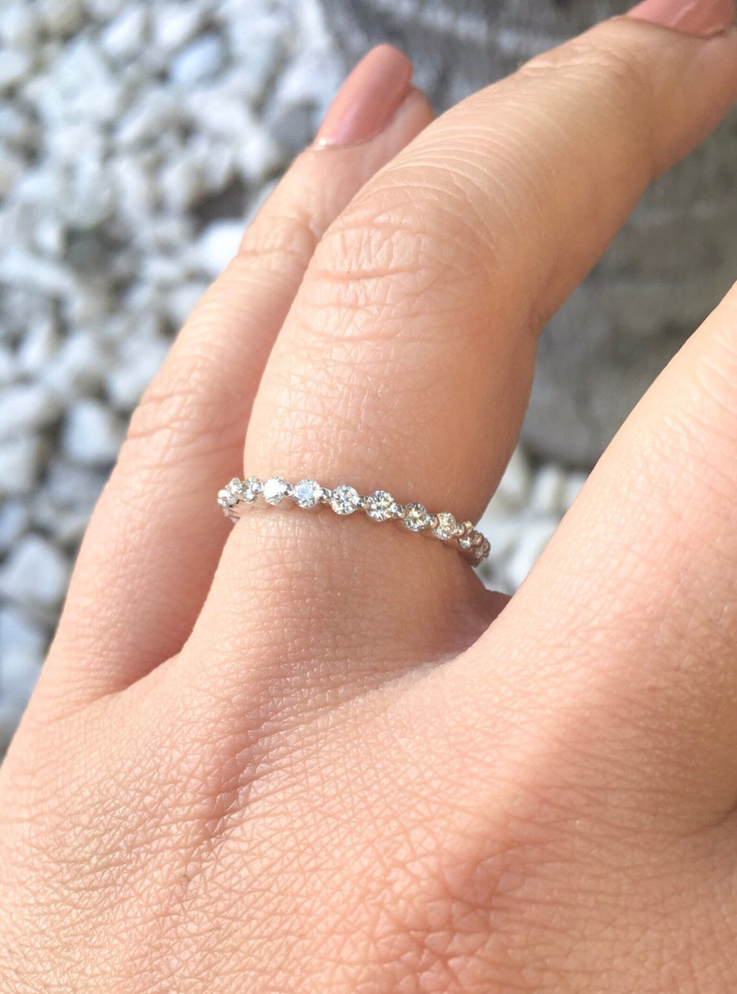 Lab Grown Diamond Floating Bubble Ring/ 1 Carat Diamond Wedding Band/ 2.3mm Full Eternity Ring/ One Prong Diamond Infinity/ Gold or Platinum