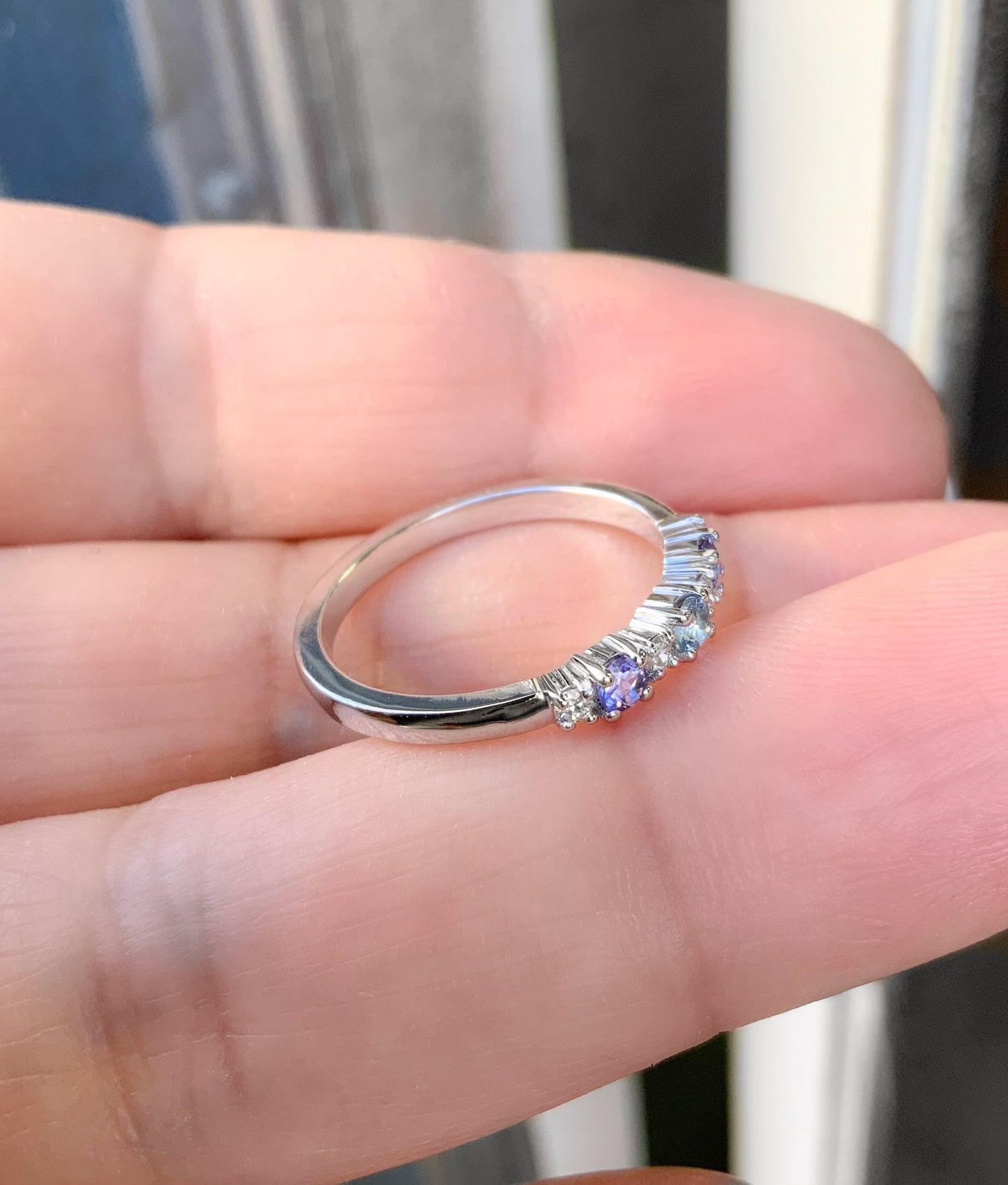Mother's Ring/ 3 Stone Personalized Family Birthstone Ring/ Multi Stone Stack Ring: Tanzanite, Aquamarine for December n March/ Promise Ring