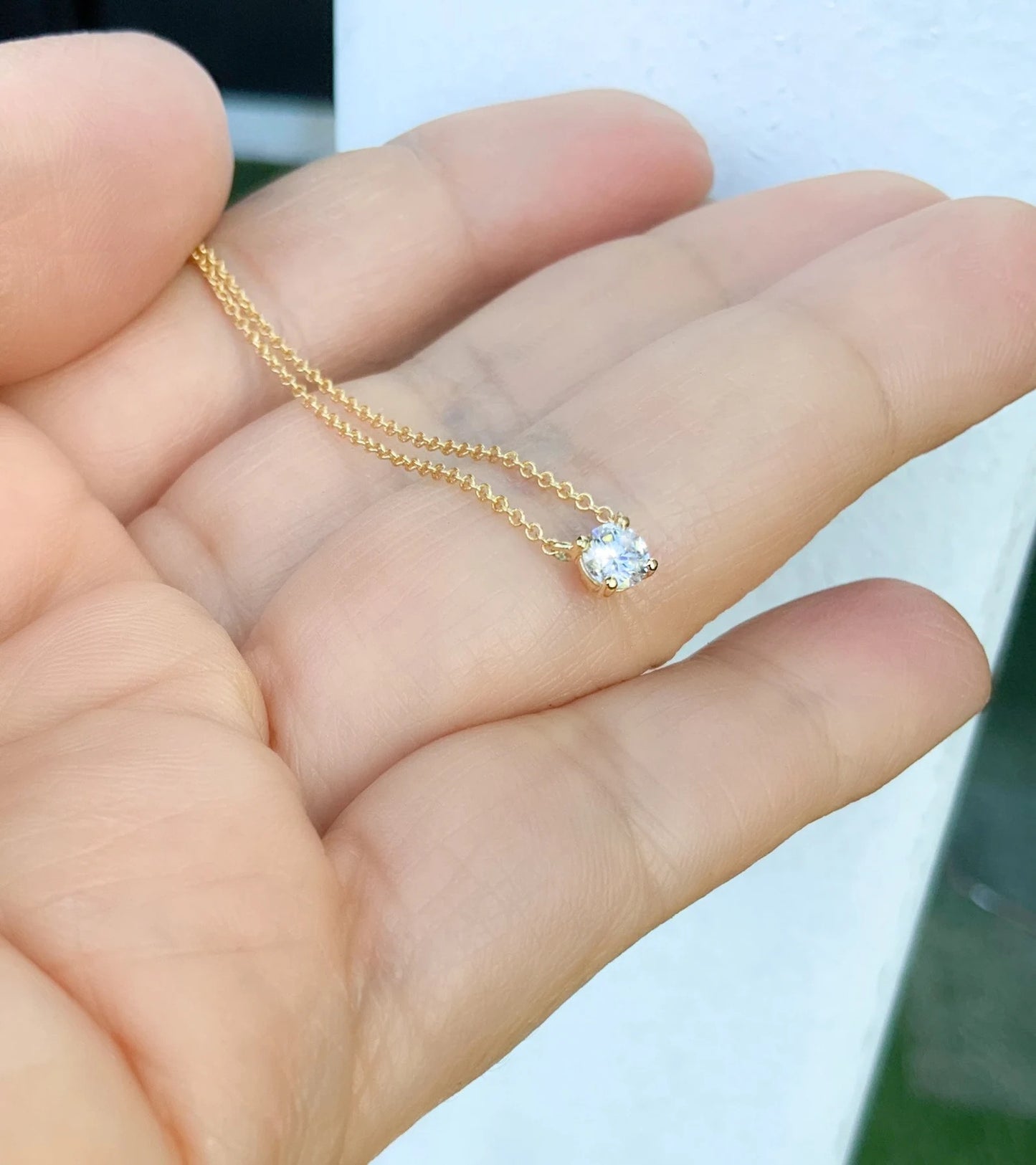 0.50 Ct Diamond Solitaire Layering Necklace/ Half Carat Lab Grown Diamond Minimalist Necklace/ Round 5mm Floating Diamond Pendant on Chain