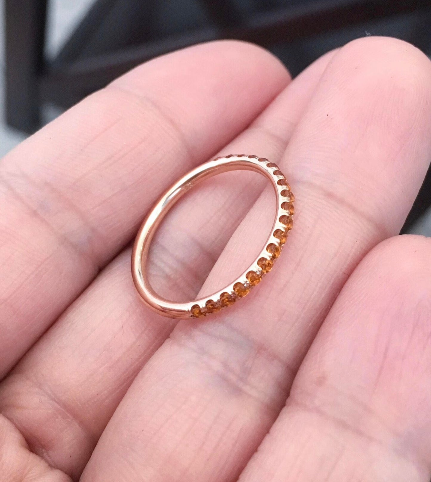 Citrine Pave Half Eternity Band/ 1.8mm Citrine Pave Infinity Ring/ Citrine Guard Band/ Citrine Wedding Anniversary Band/ November Stacking