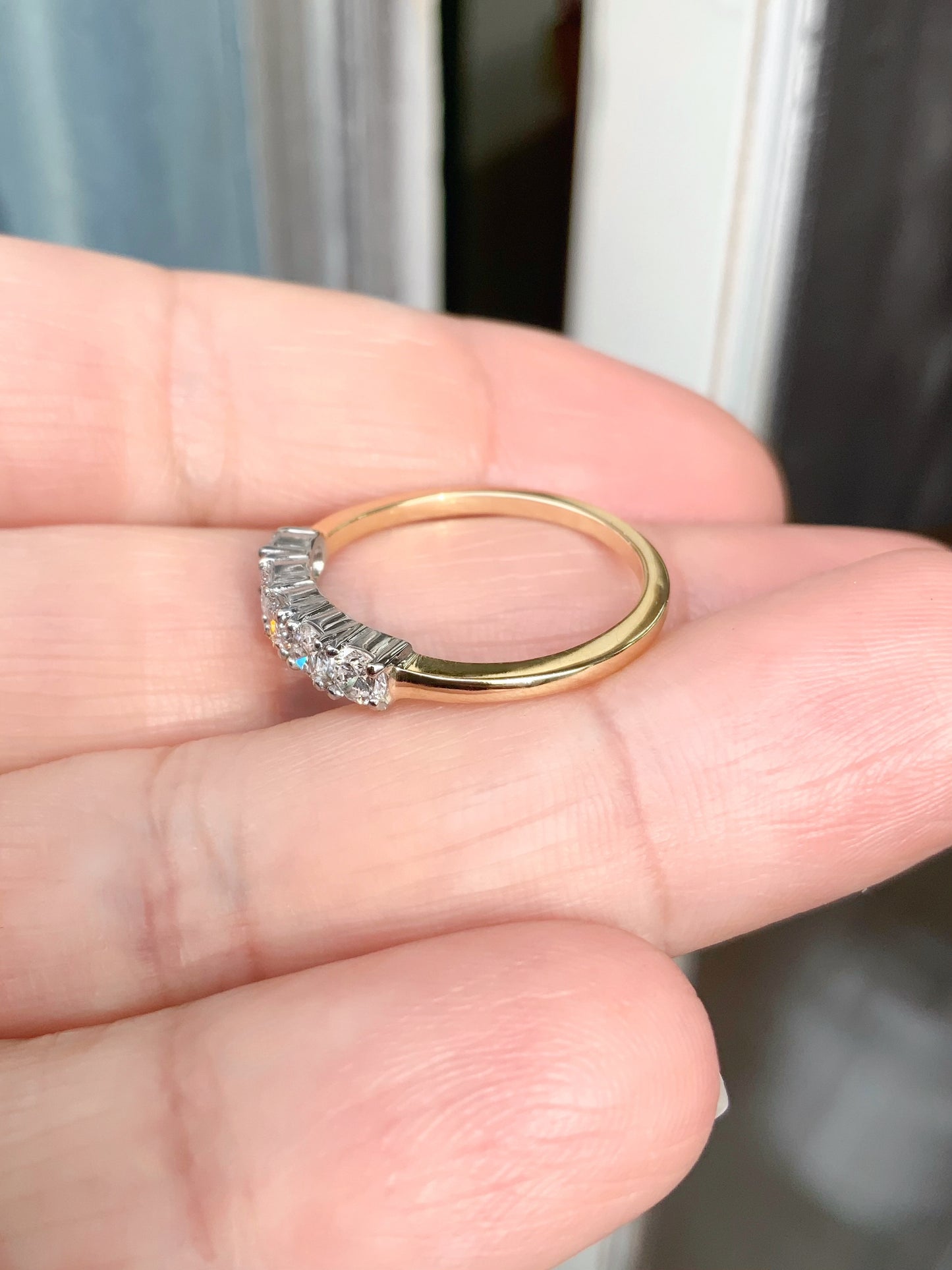 Five Stone Diamond Ring/ Two Tone Gold Prong Set Ring with 5 Lab Grown Diamonds/ Two Color 10K 14K 18K 5th Wedding Anniversary Diamond Ring