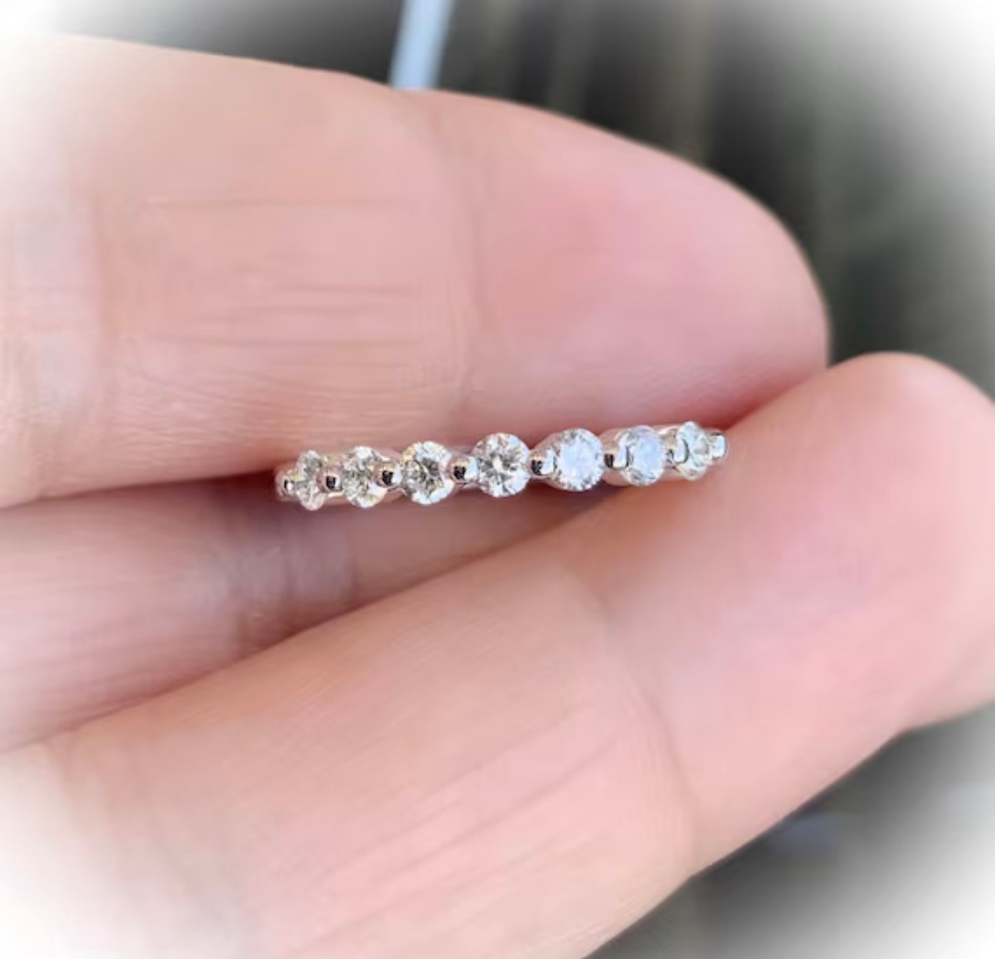 Floating Diamond Bubble Ring/ 7 Stone Lab Grown Diamond Wedding Band/ 2.3mm Prong Lab Grown Diamond Bubble Band/ 7th Anniversary Ring